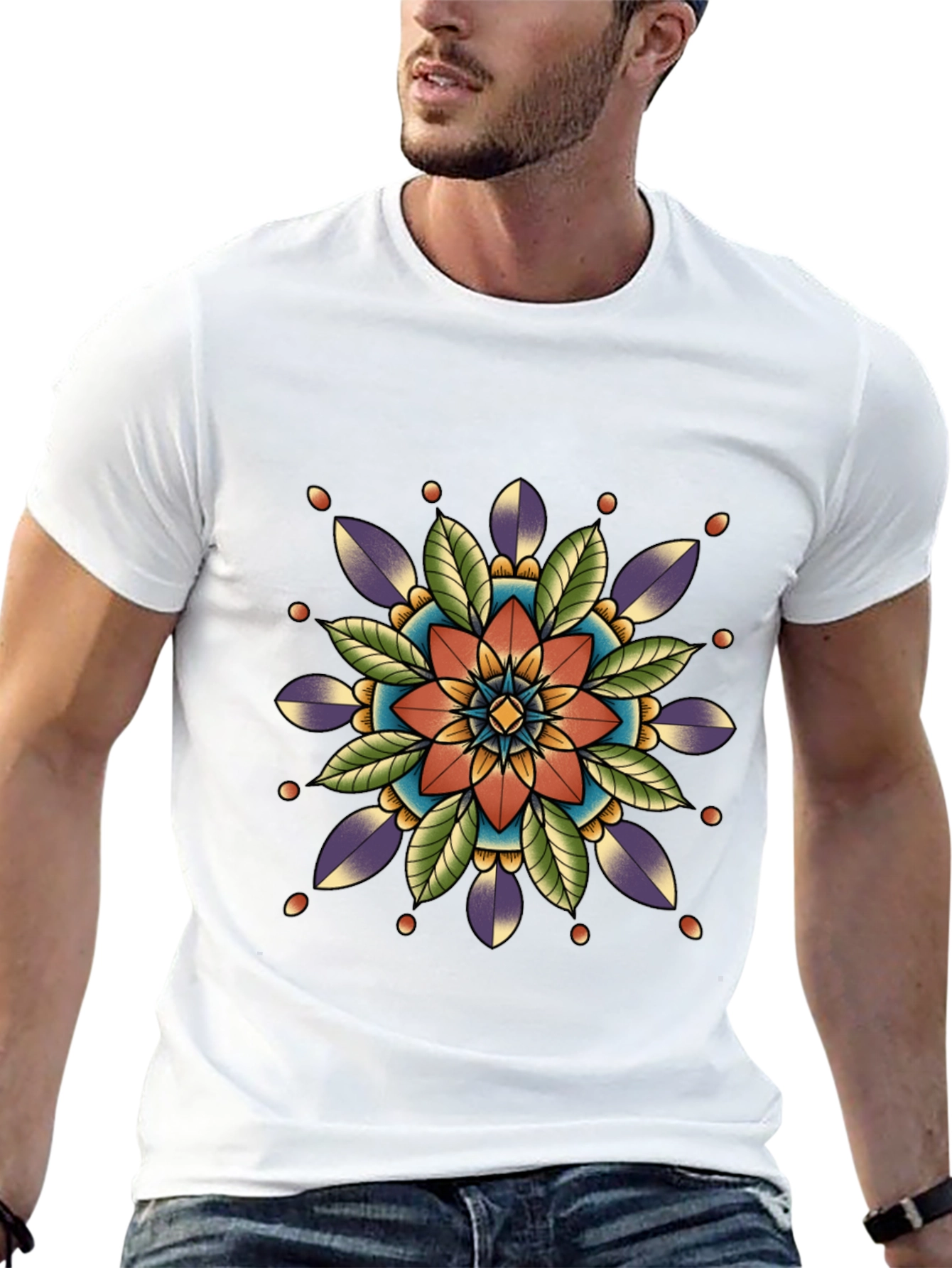 Geometric Mandala Print Black T-Shirt
