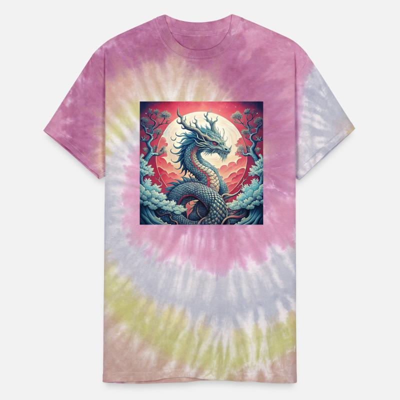 Red Blue Vintage Dragon Ink Style