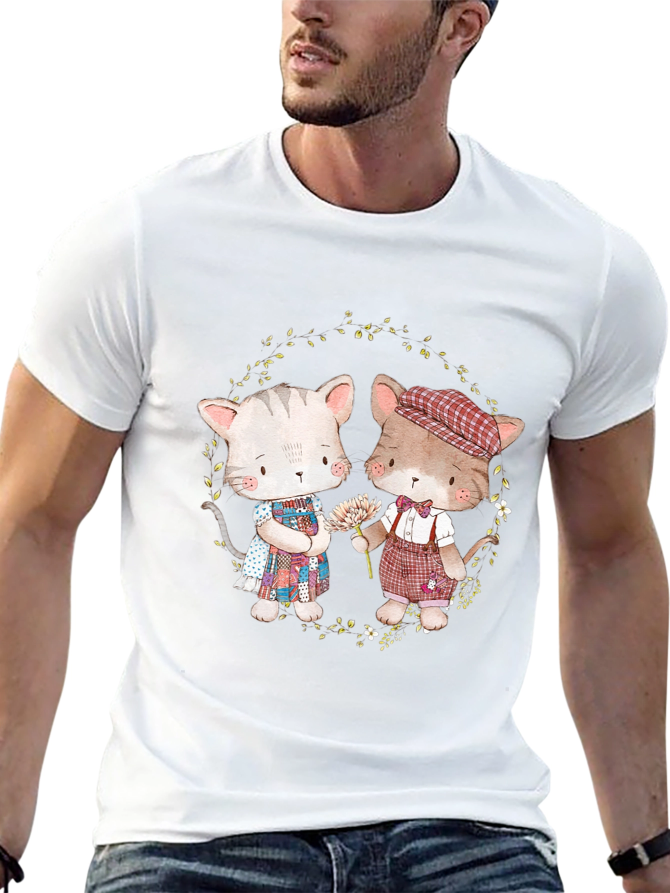 Cute Cartoon Cats Black T-Shirt