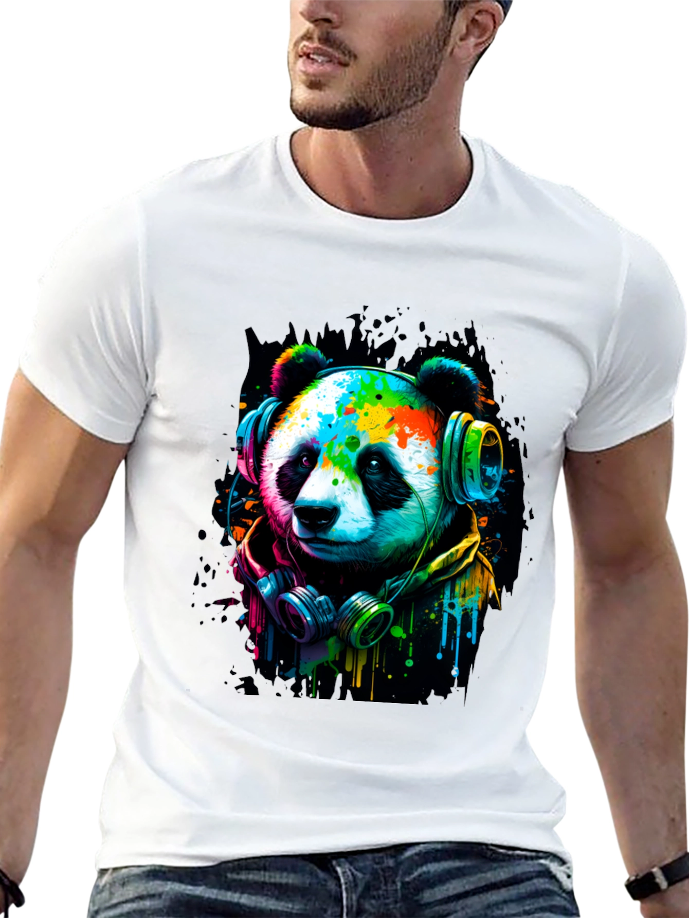 Cool Panda with Headphones Graphic Tee