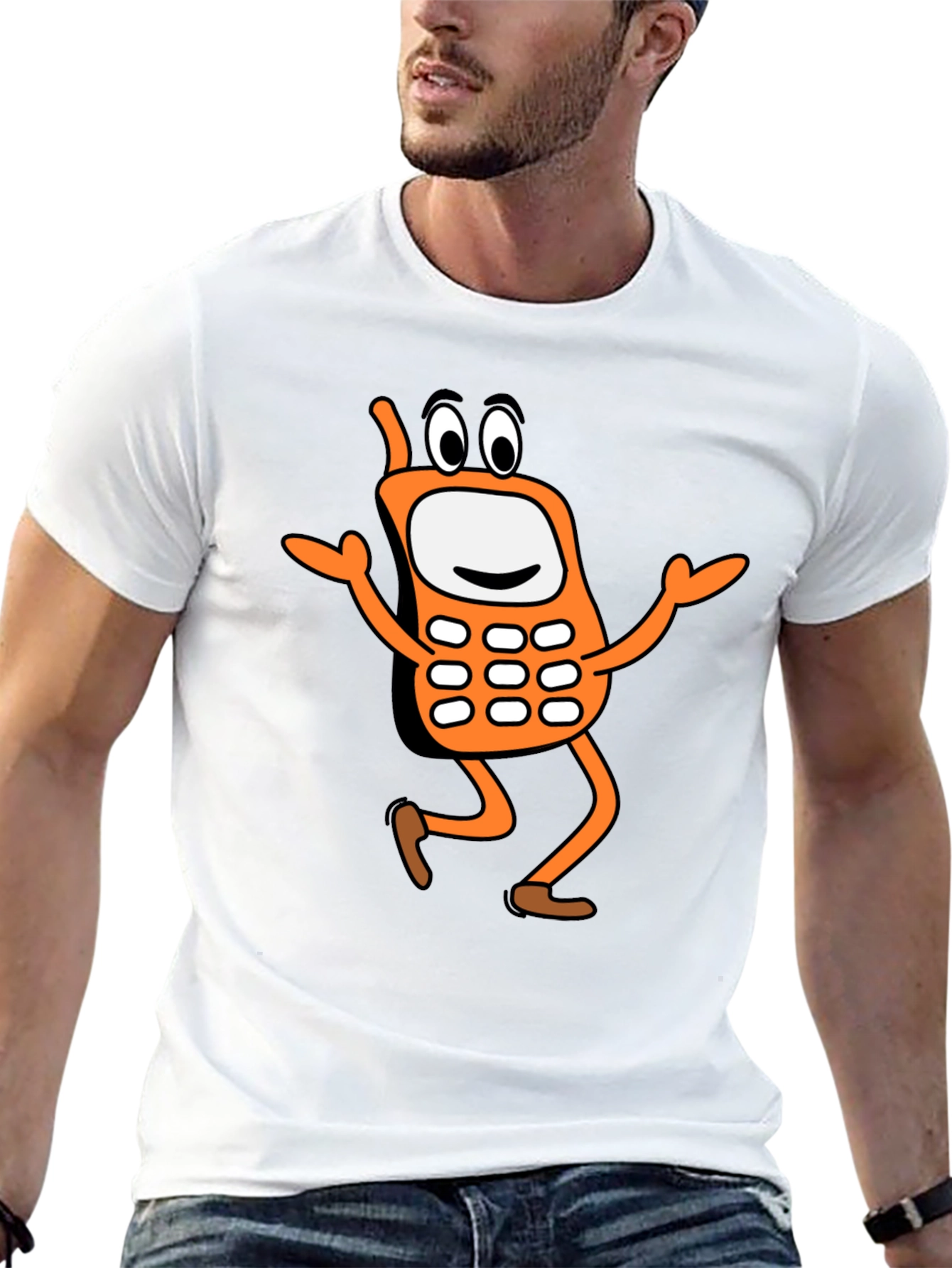Funny Cartoon Cell Phone Black T-Shirt