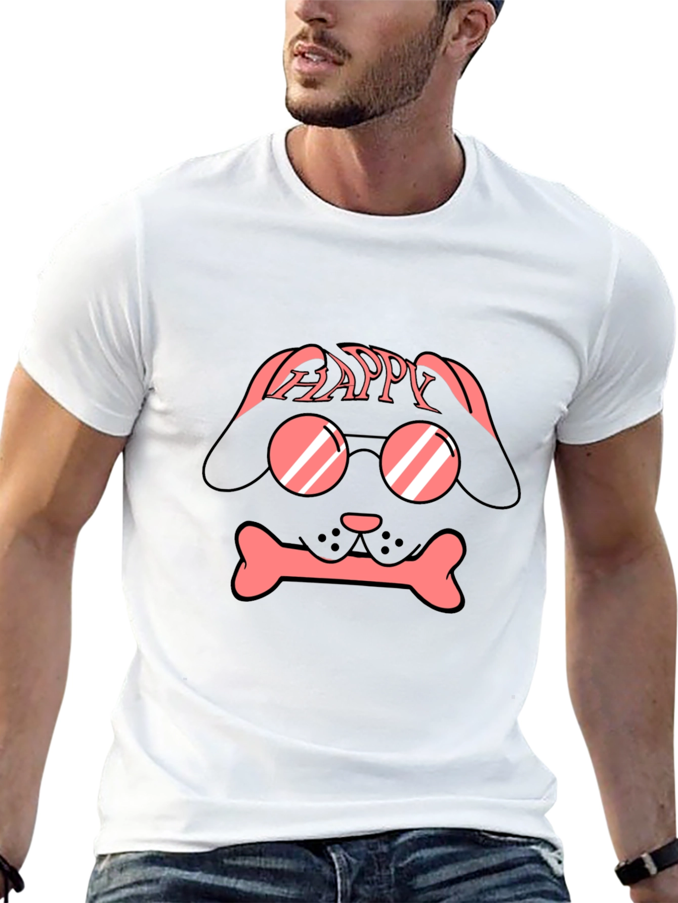 Dog with Glasses T-Shirt - Happy Design