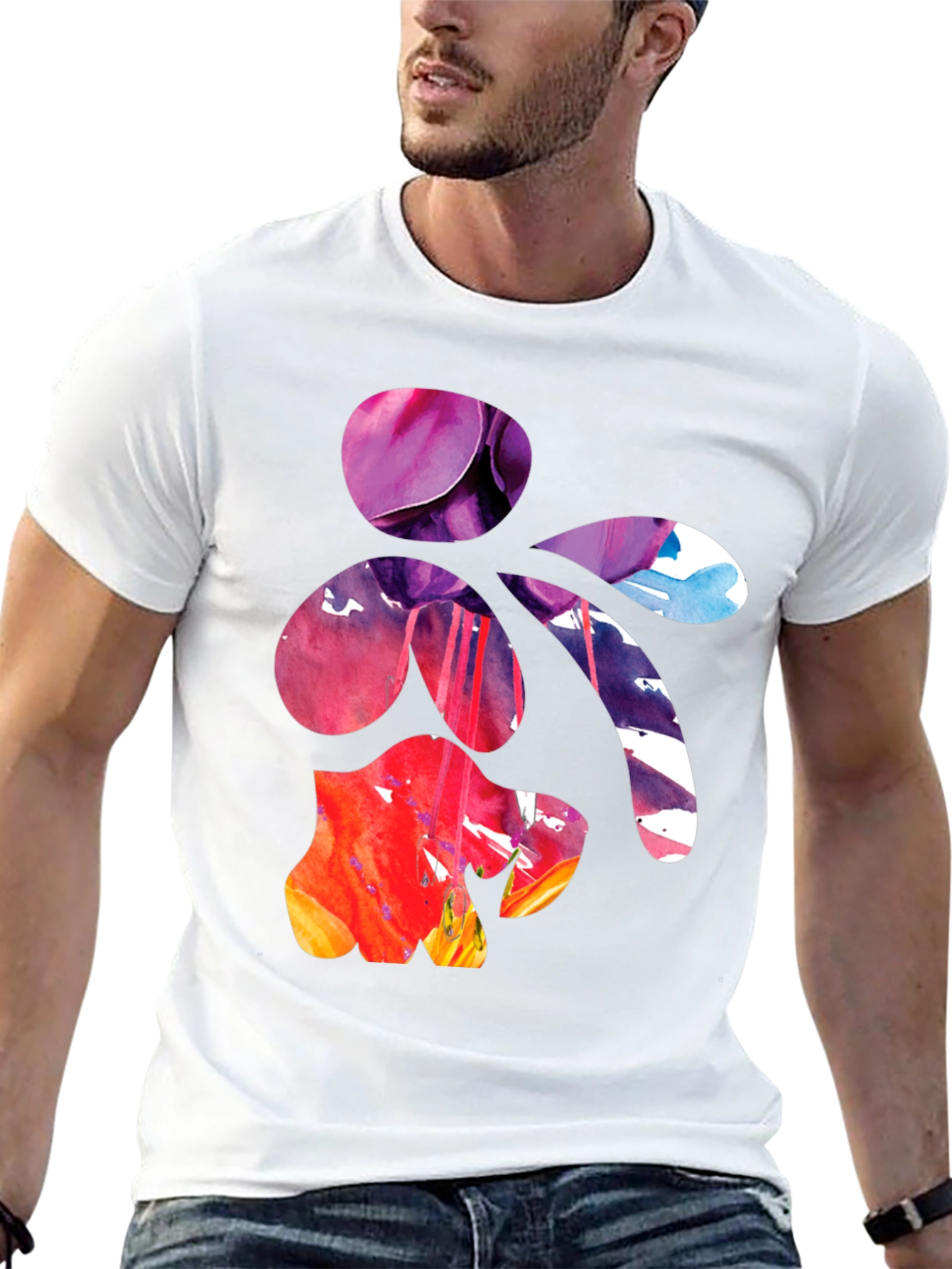 Abstract Floral Art Mens Black T-Shirt
