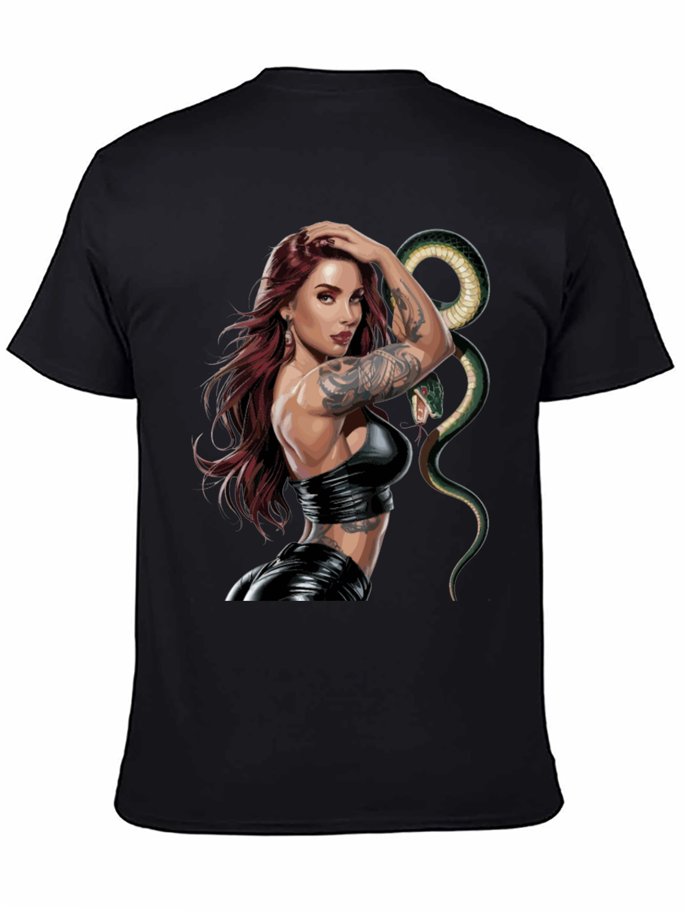 Black Graphic Tee - Woman with Snake
