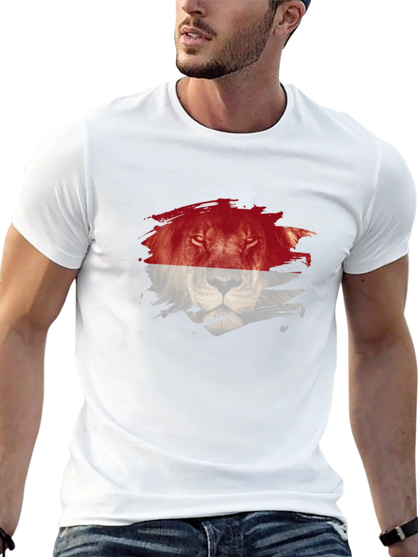 Lion Graphic Print Crew Neck T-Shirt