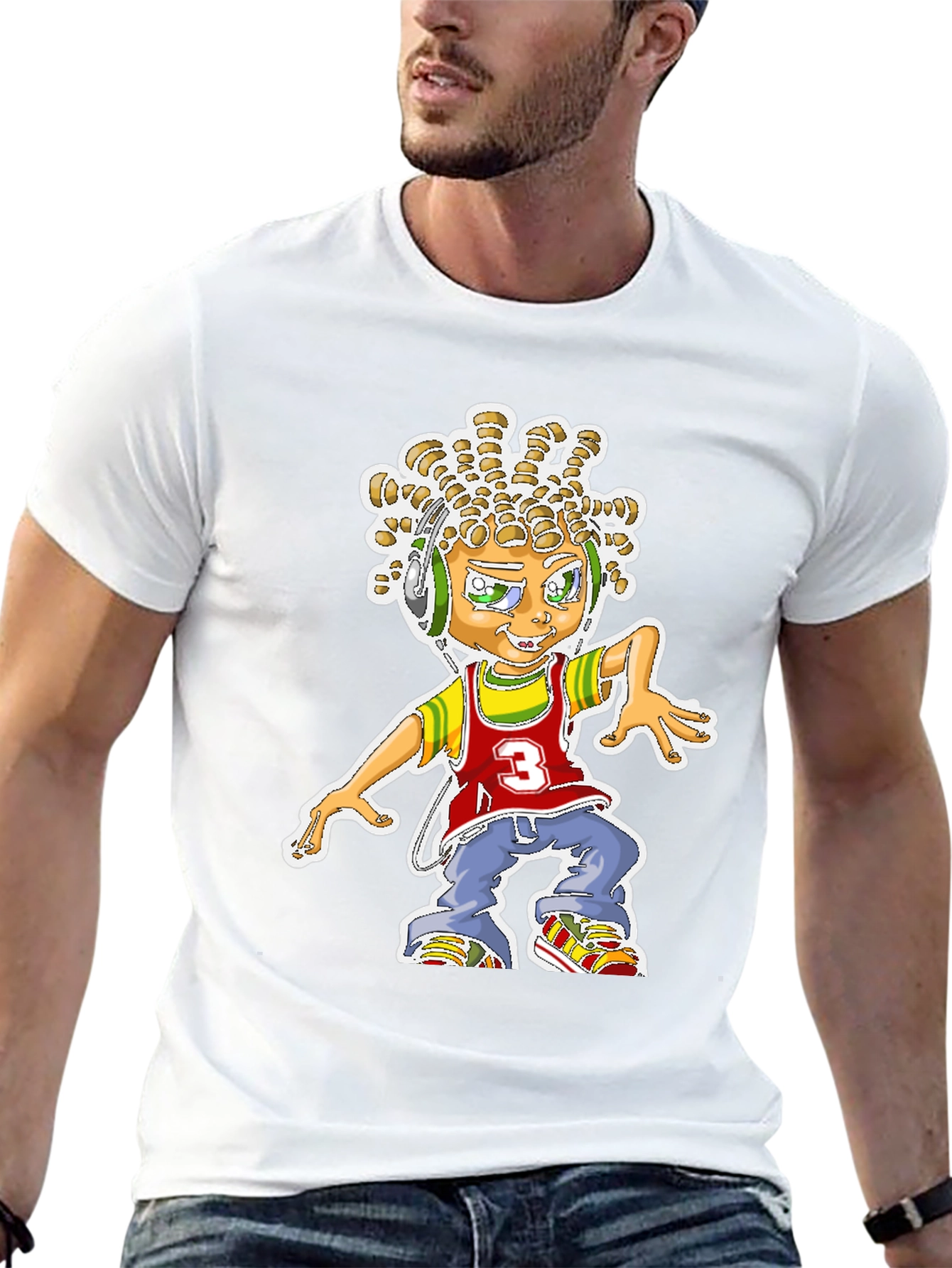 Cartoon Graphic Print T-Shirt - Black Cotton Blend