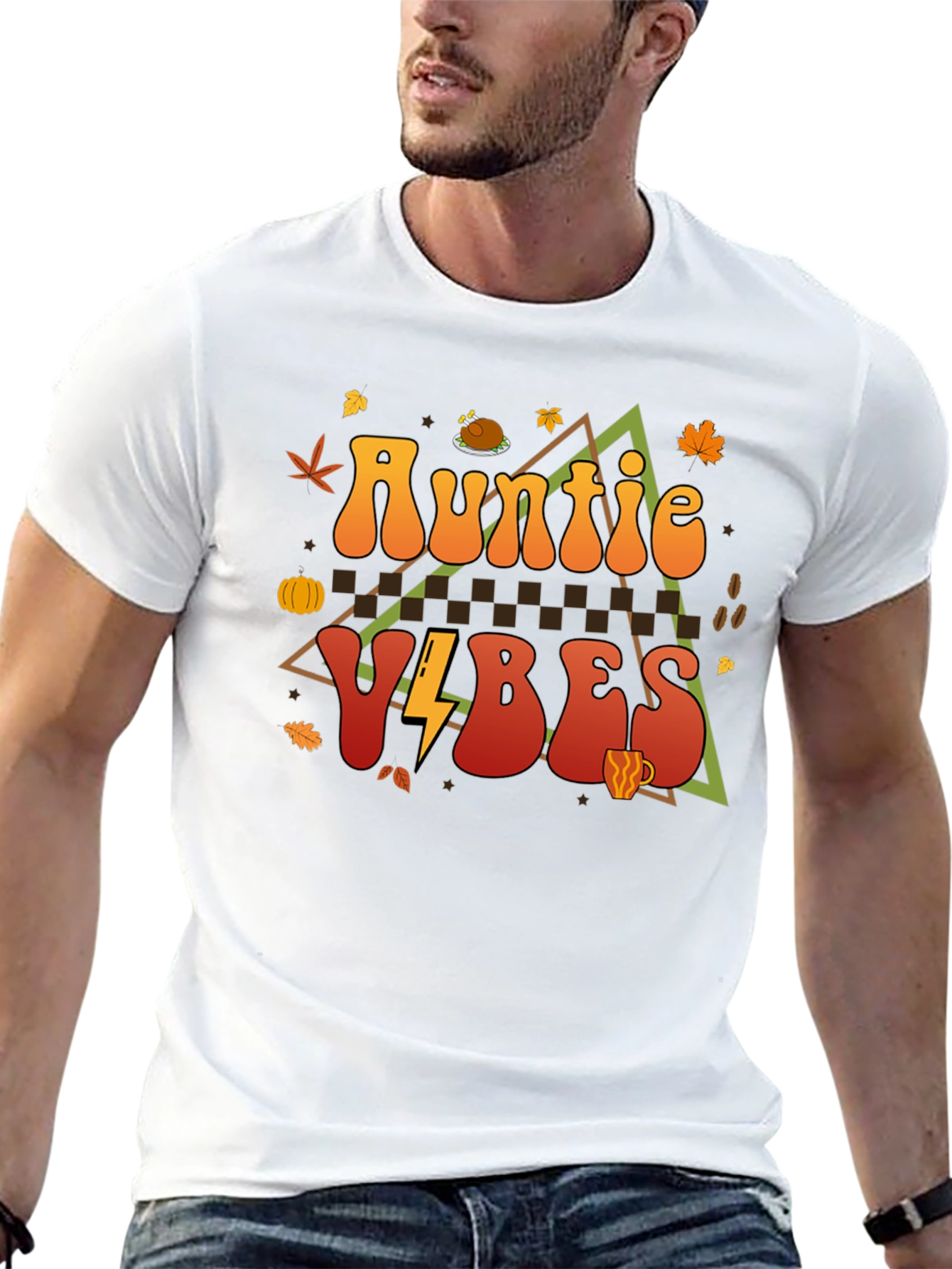 Auntie Vibes Thanksgiving T-Shirt Fall Themed