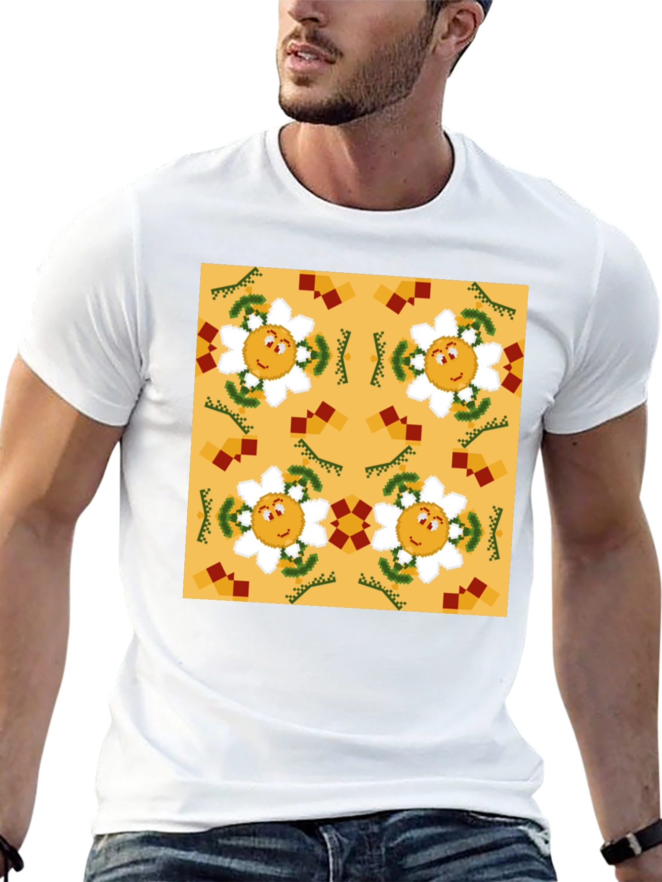 Retro Flower Pattern Graphic Tee