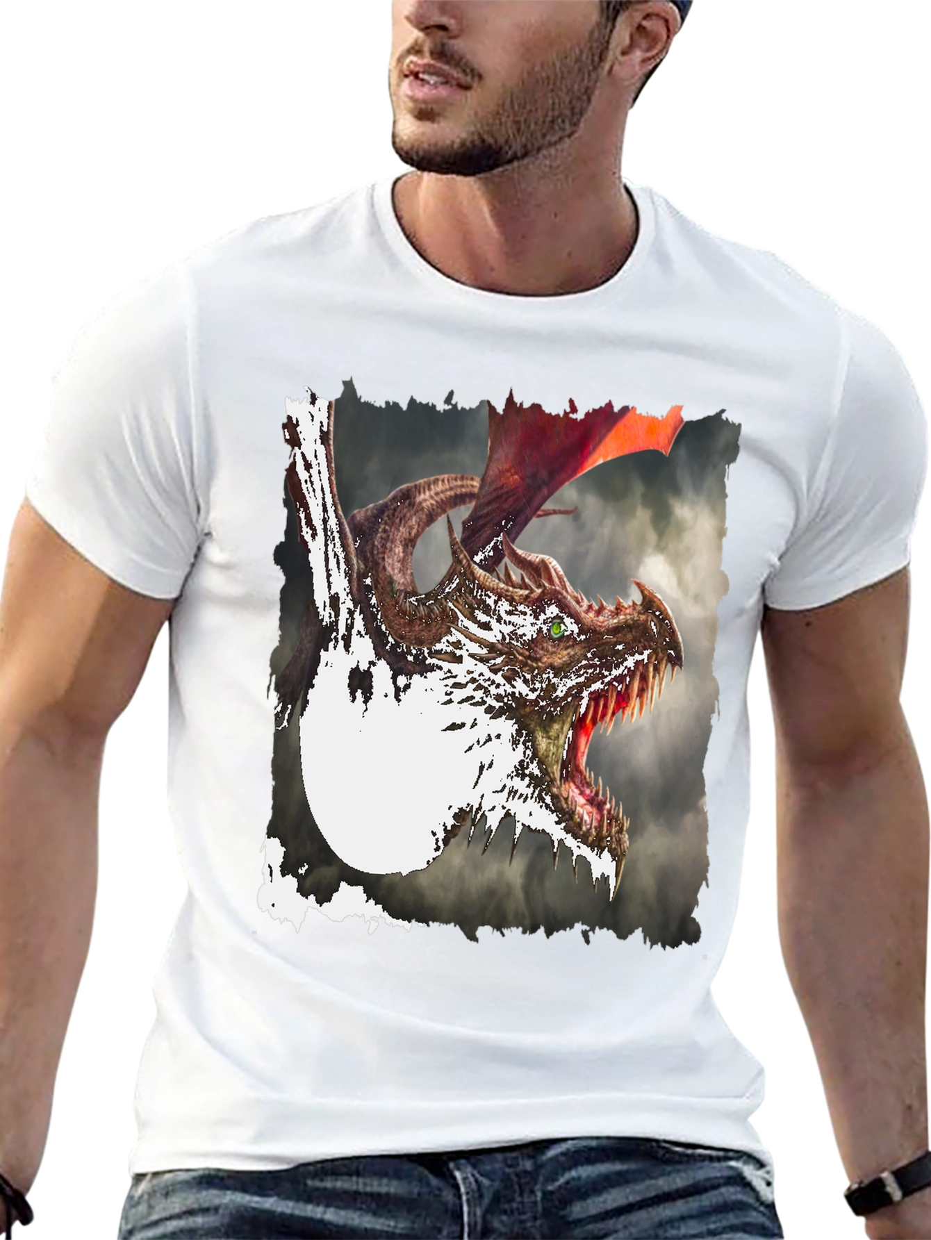 Dragon Graphic Print Tee - Mythical Creature Black T-Shirt
