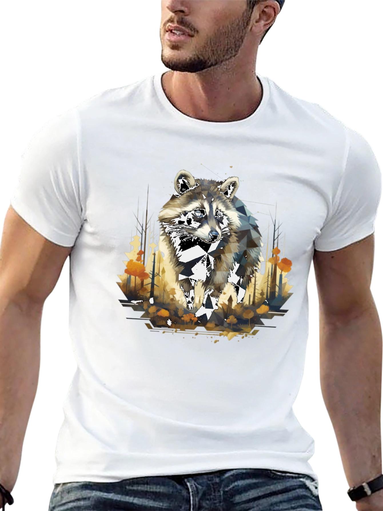 Geometric Raccoon Graphic T-Shirt - Stylish Mens Tee