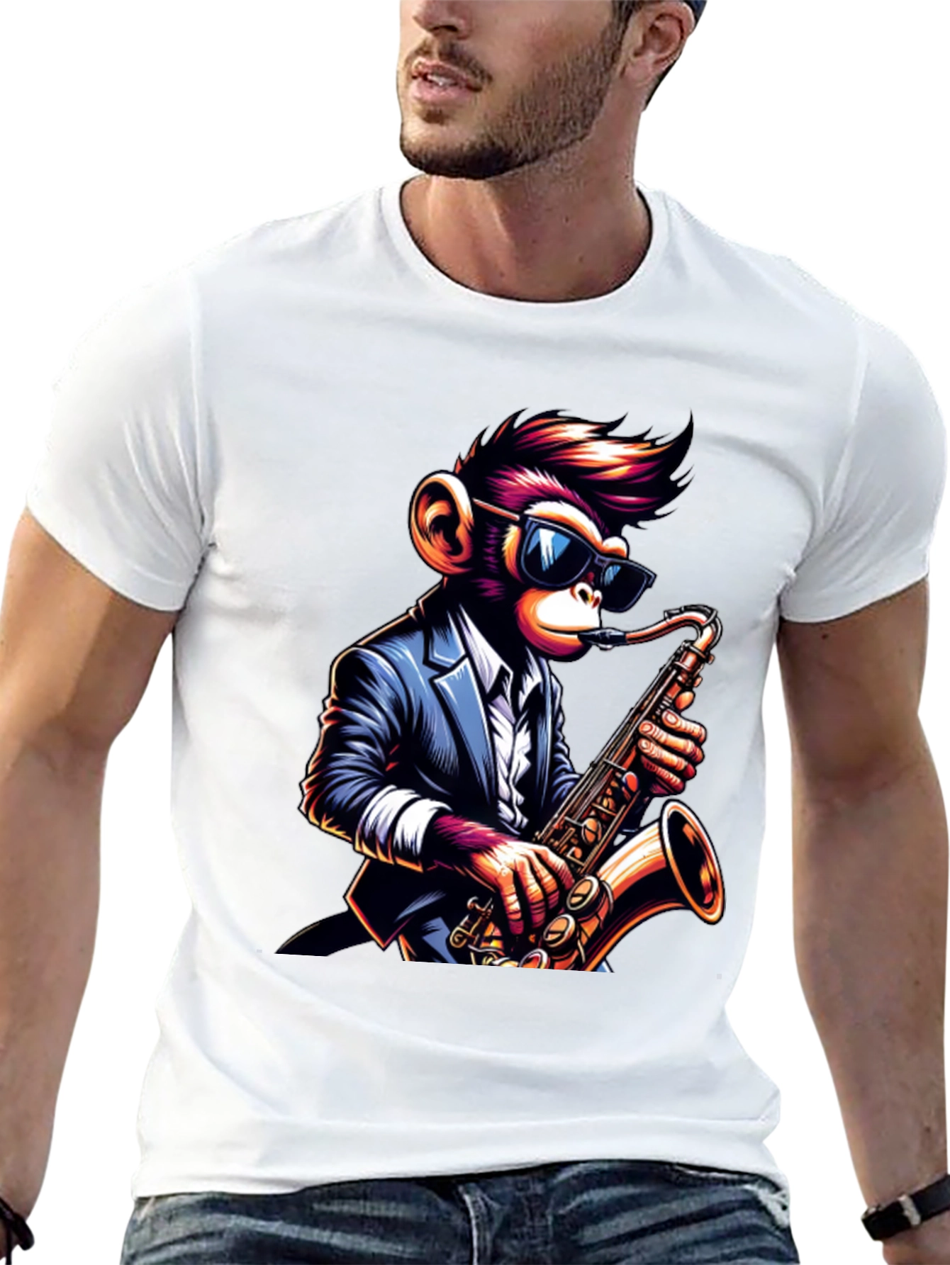 Cool Monkey Saxophone Player Graphic T-Shirt