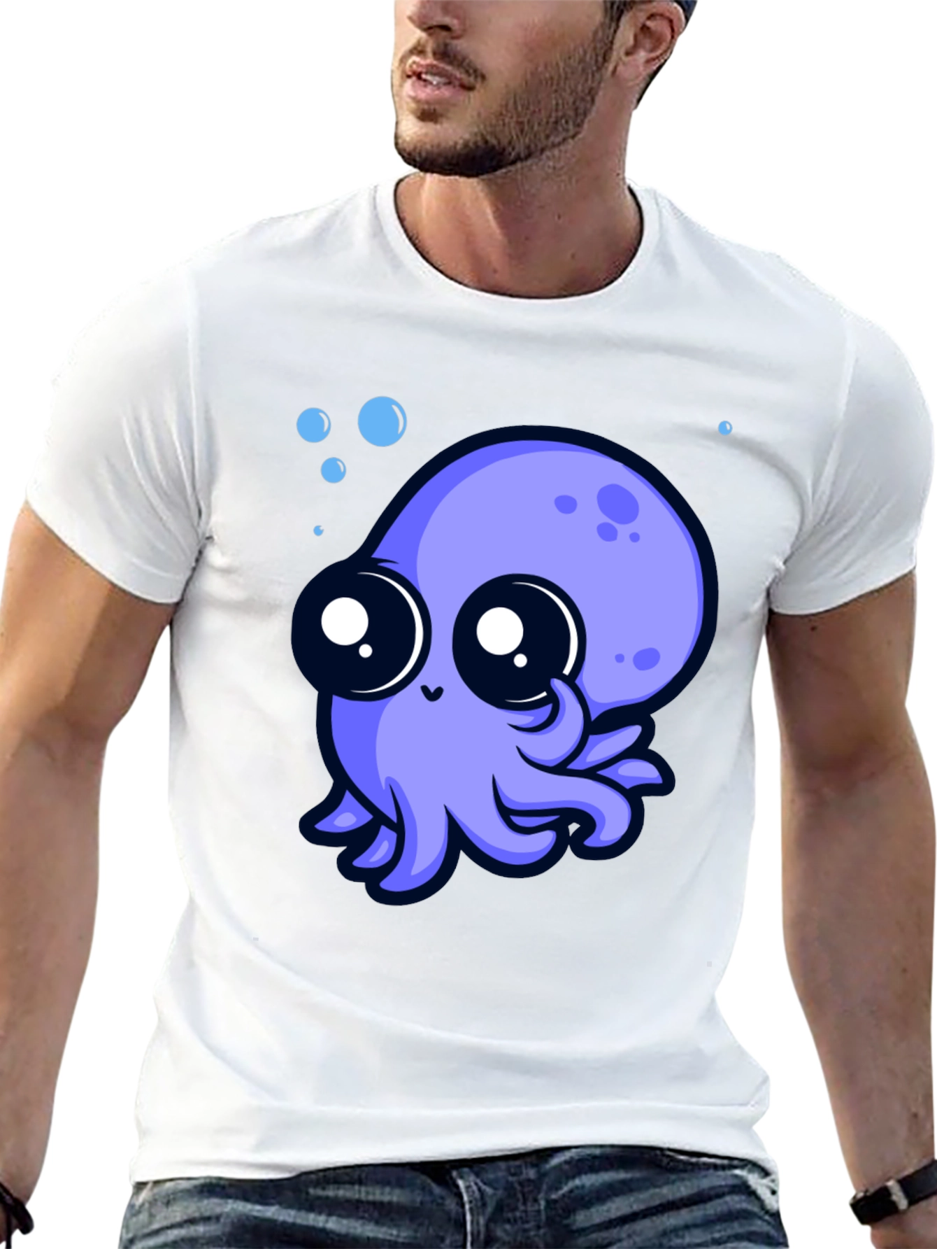 Cute Octopus Graphic Tee - Black Cotton T-Shirt