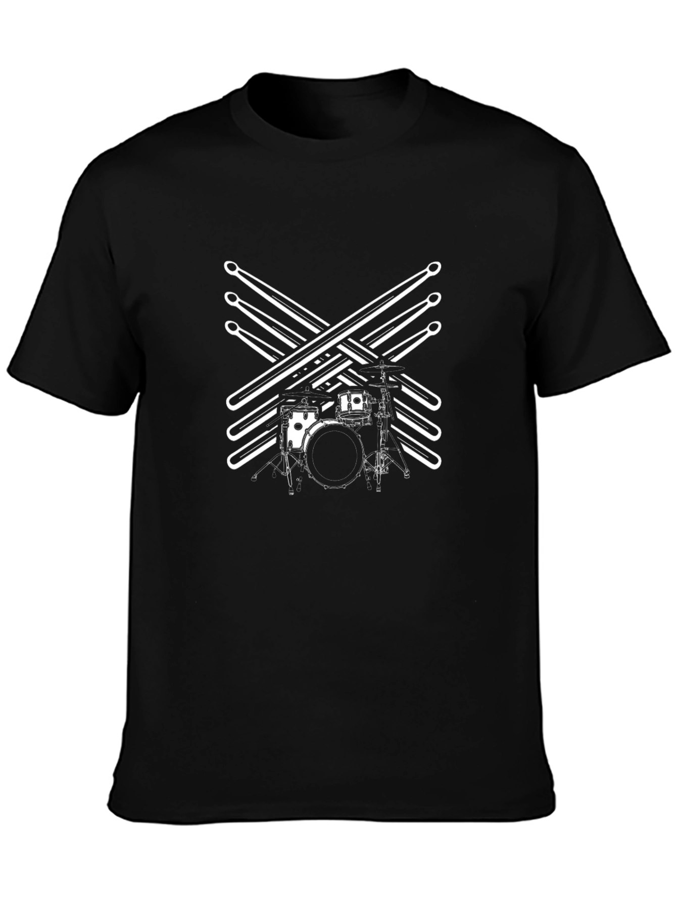 Drum Kit T-Shirt - Black Tee with Drumstick Design