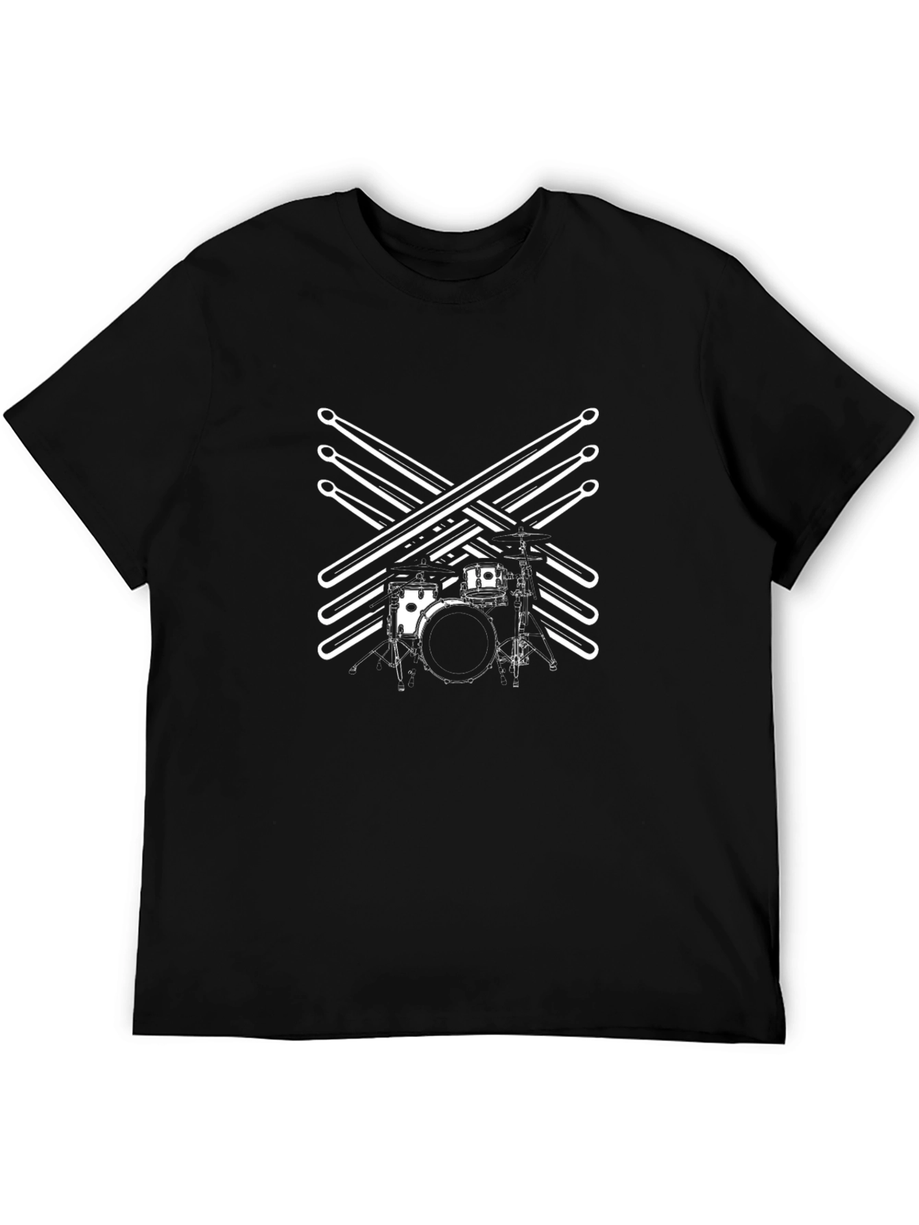 Drum Kit T-Shirt - Black Tee with Drumstick Design