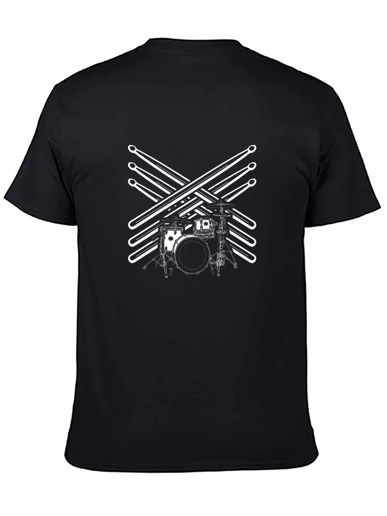 Drum Kit T-Shirt - Black Tee with Drumstick Design