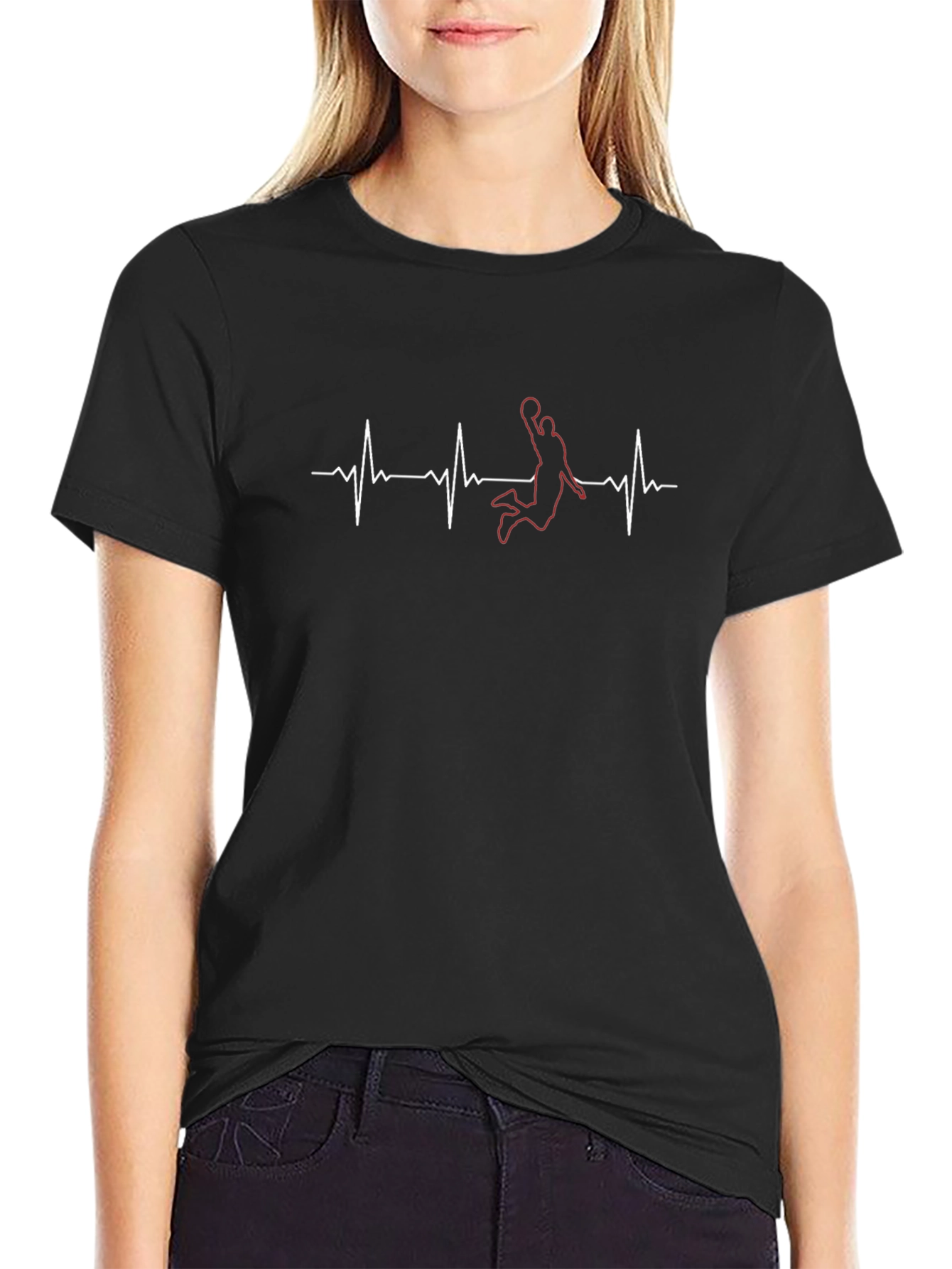 Basketball Heartbeat Graphic Tee - Black