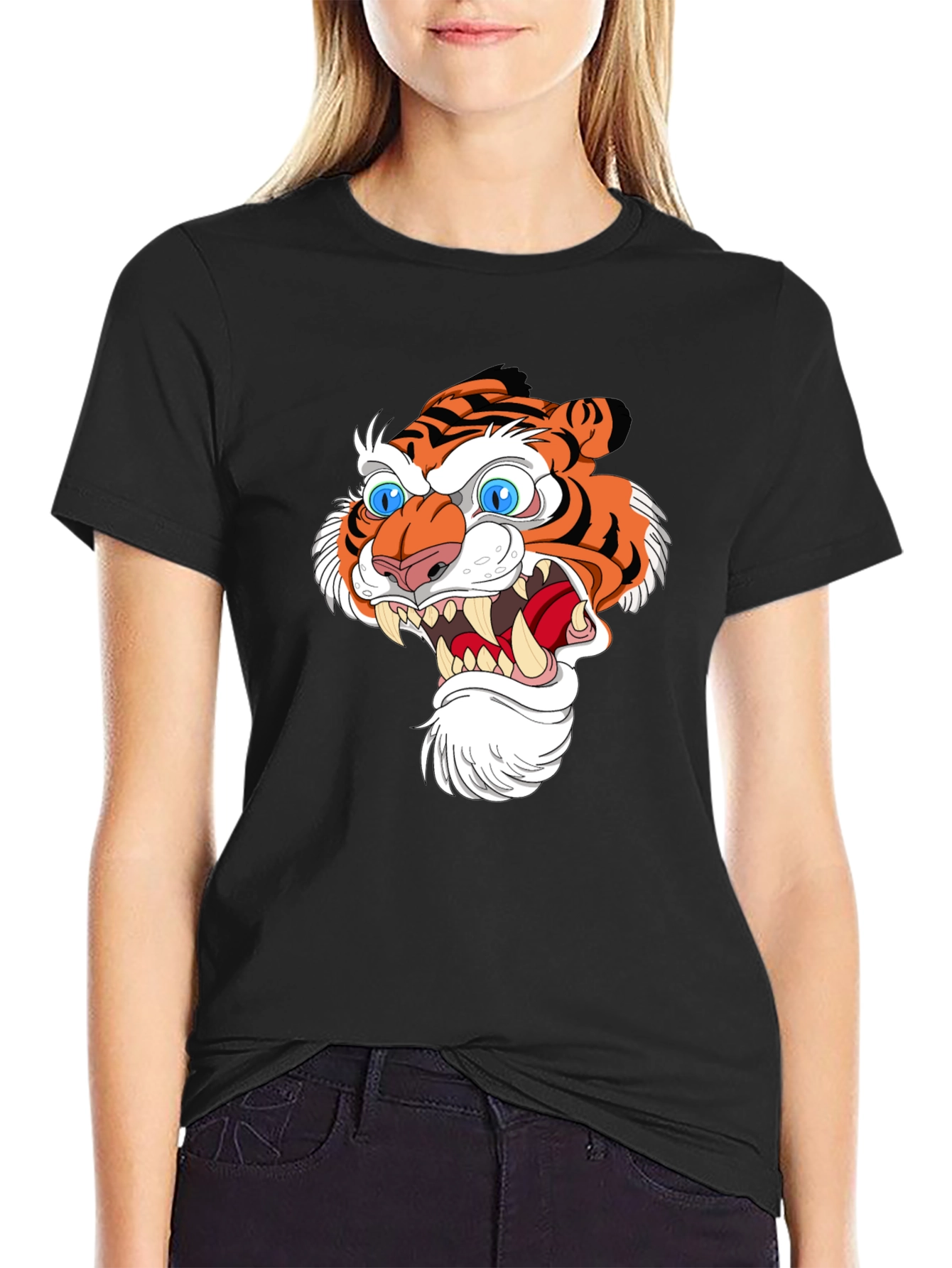 Tiger Head Graphic Print Black T-Shirt