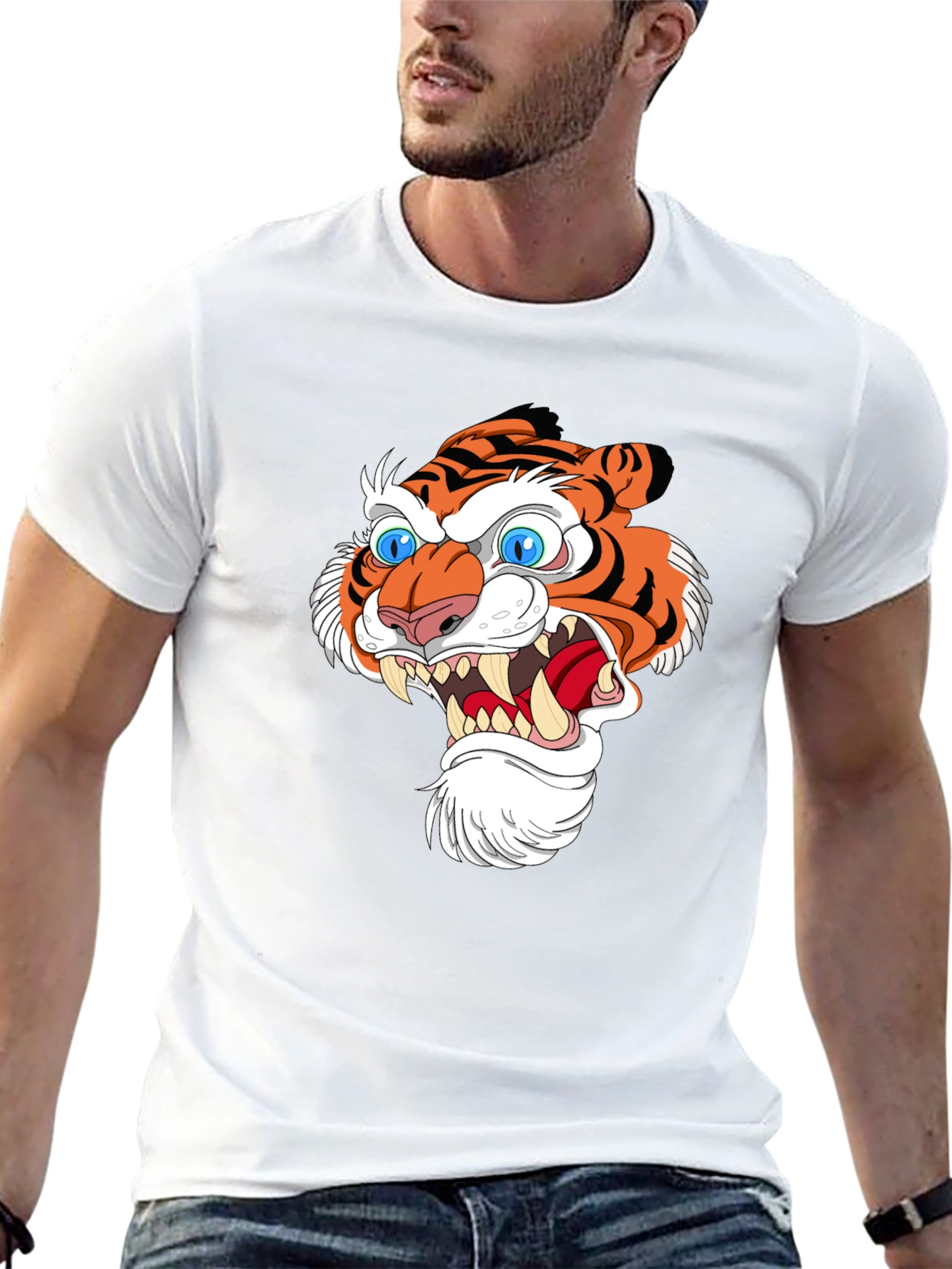 Tiger Head Graphic Print Black T-Shirt