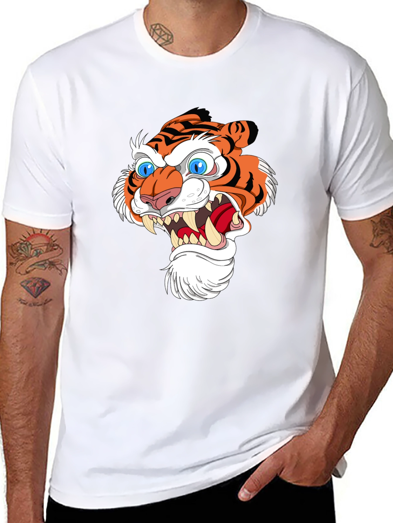 Tiger Head Graphic Print Black T-Shirt