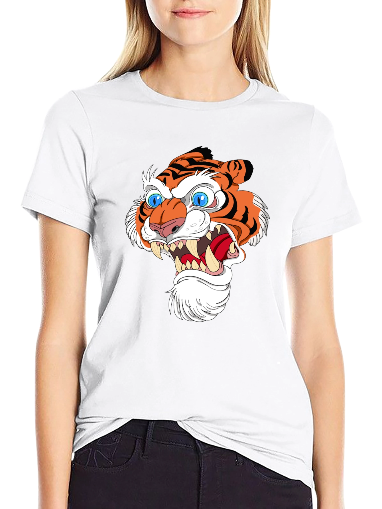 Tiger Head Graphic Print Black T-Shirt