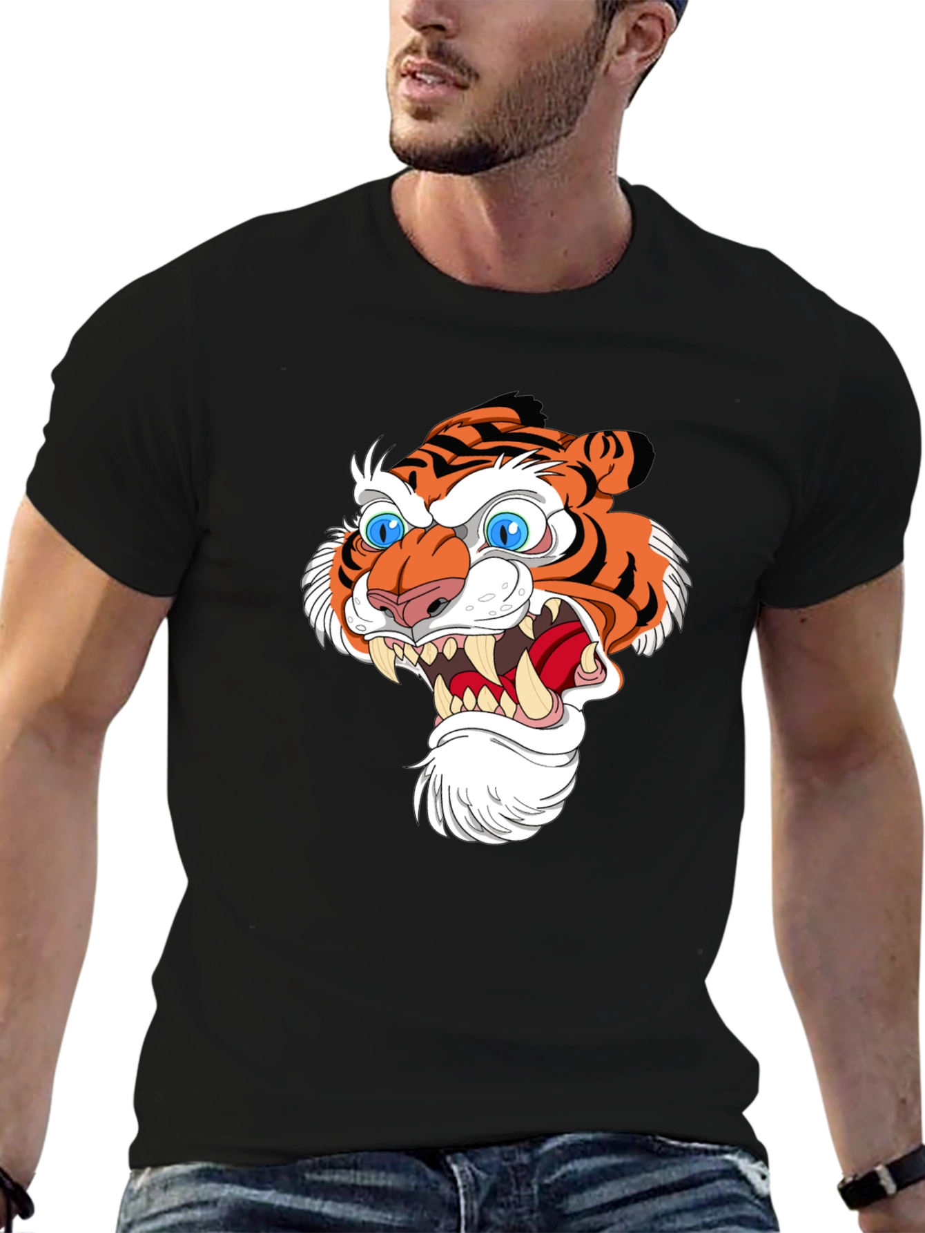 Tiger Head Graphic Print Black T-Shirt