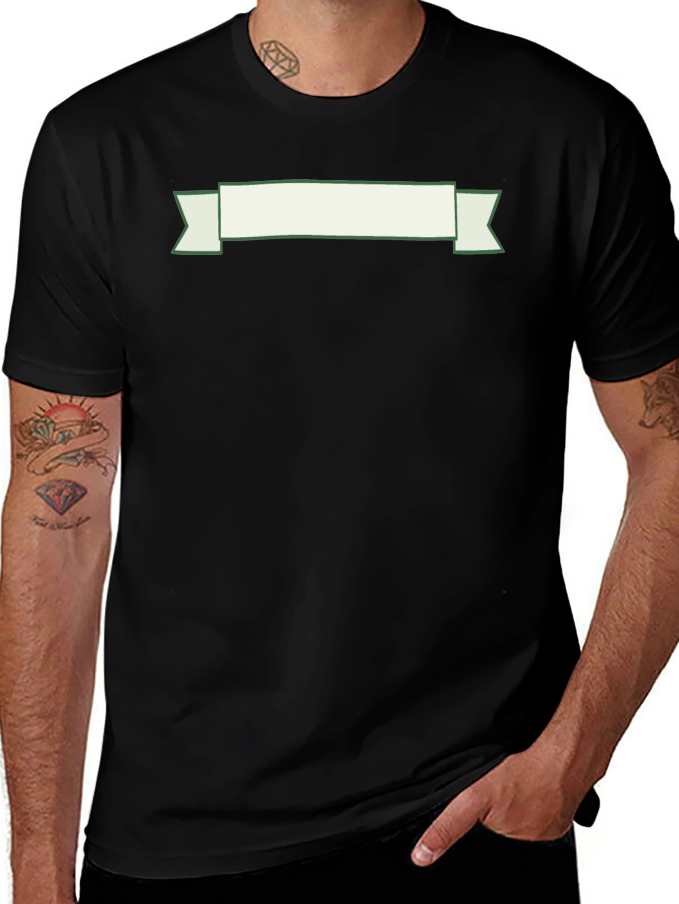 Black T-Shirt with Decorative Banner