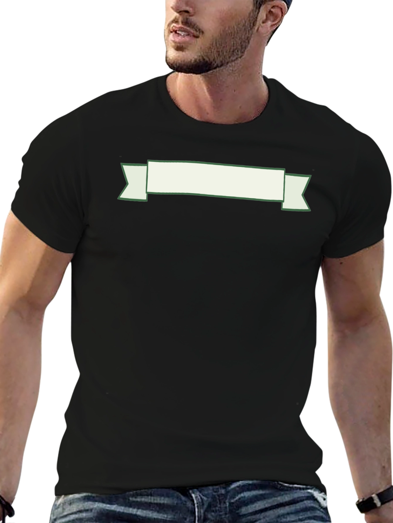 Black T-Shirt with Decorative Banner