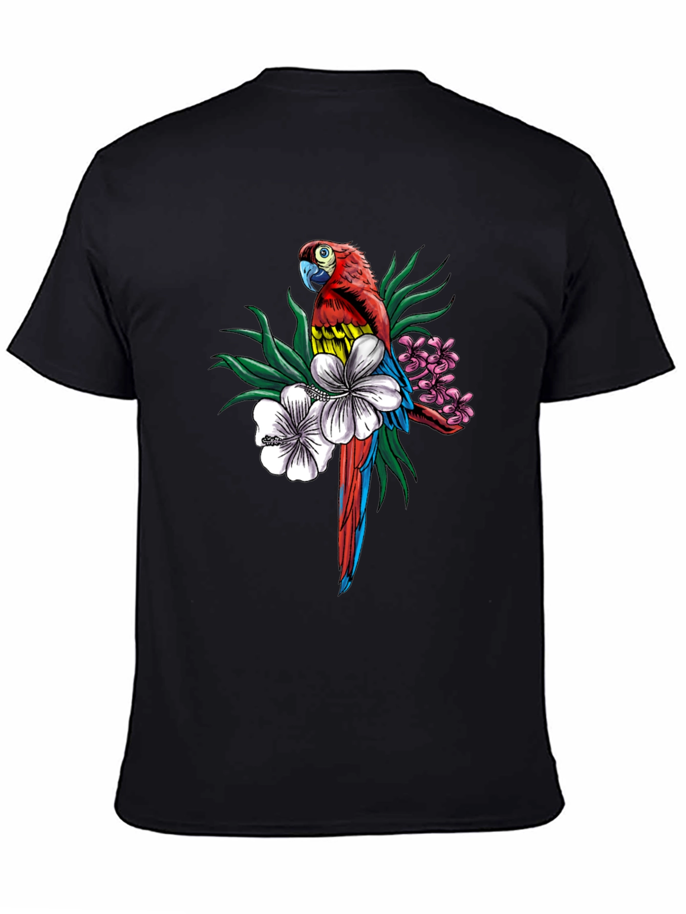 Tropical Parrot Graphic Tee - Mens Black T-Shirt