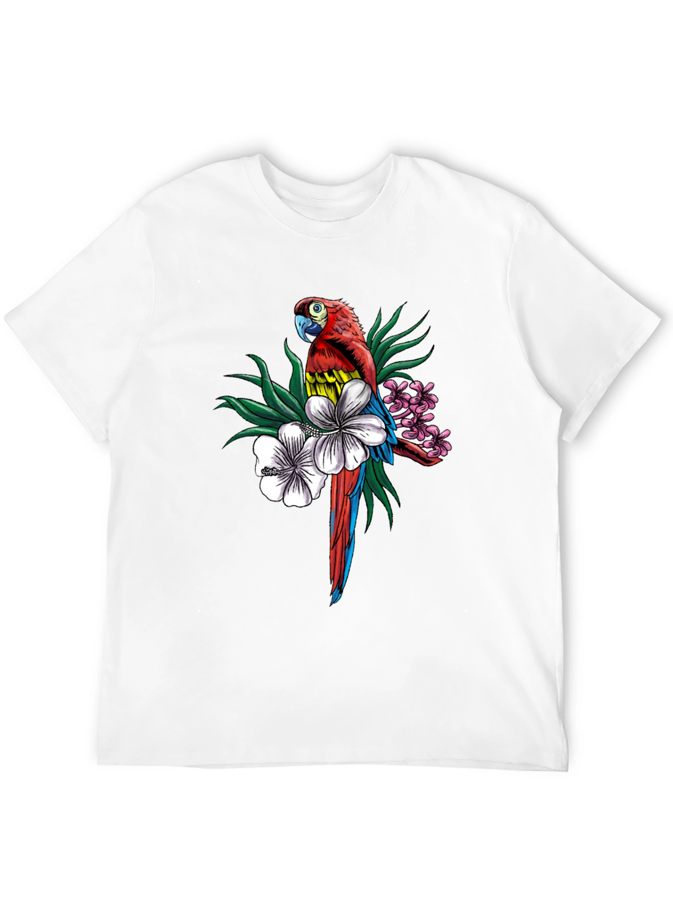 Tropical Parrot Graphic Tee - Mens Black T-Shirt