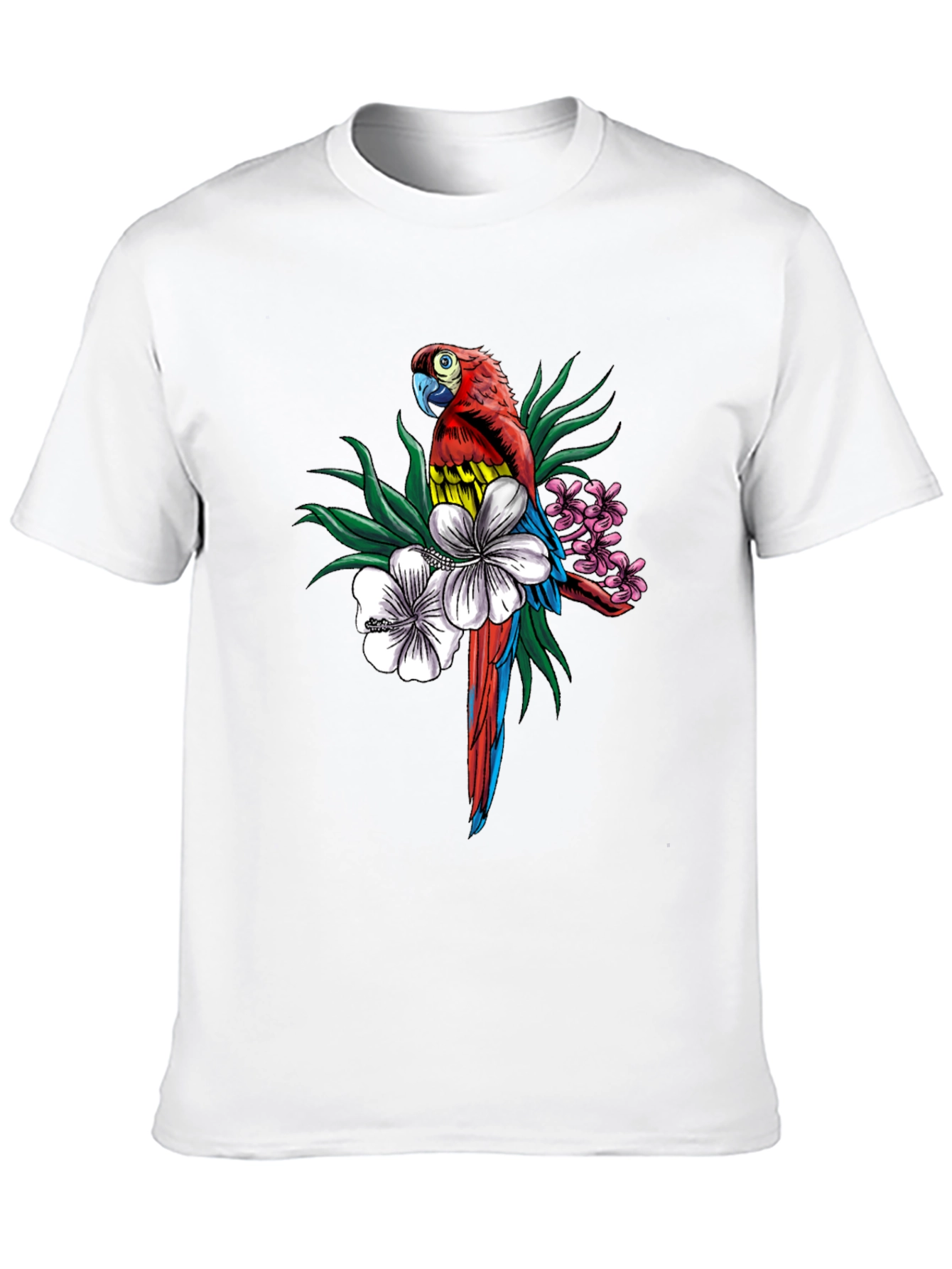 Tropical Parrot Graphic Tee - Mens Black T-Shirt