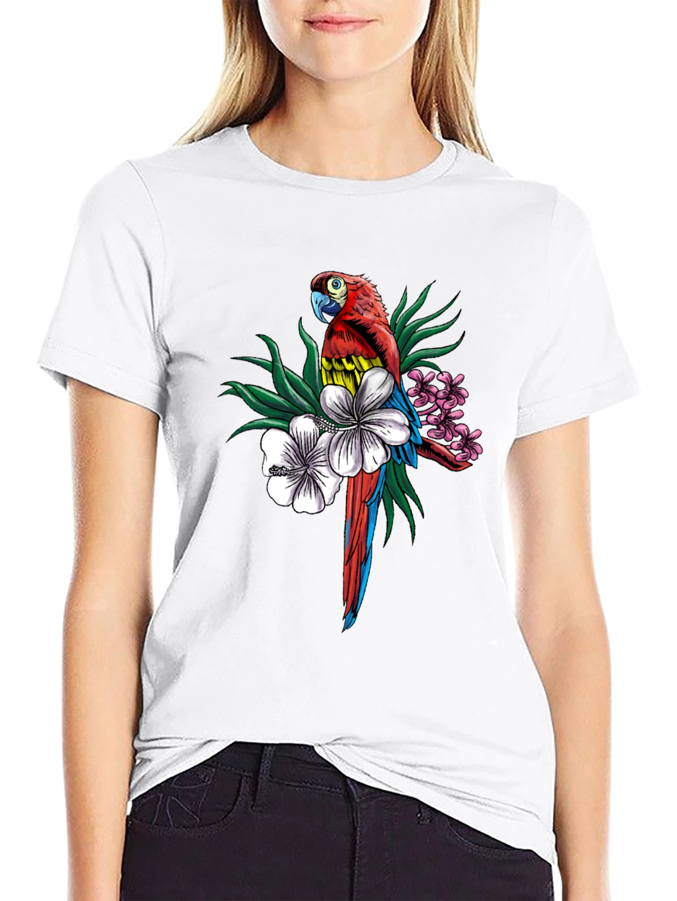 Tropical Parrot Graphic Tee - Mens Black T-Shirt