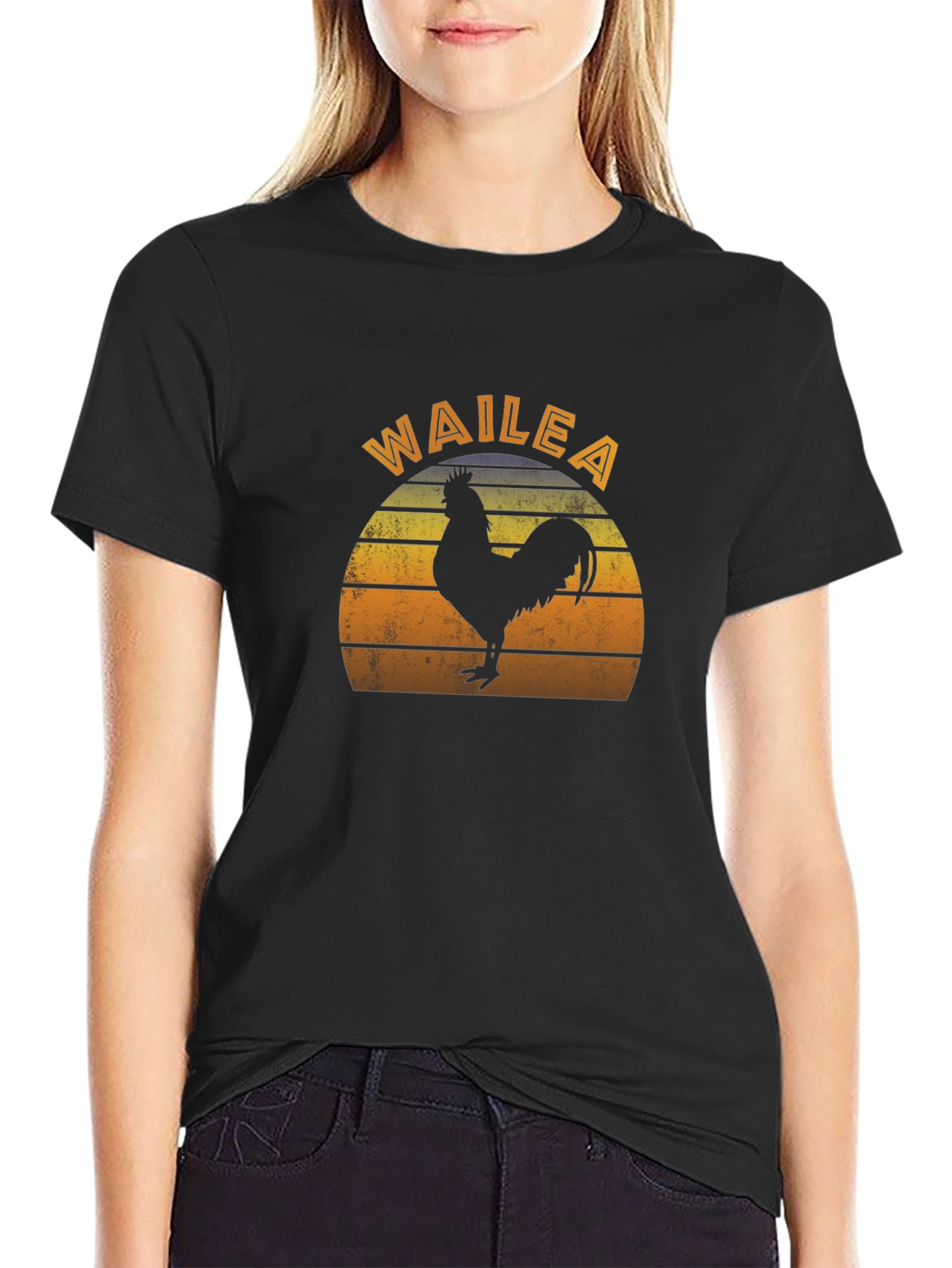 Wailea Rooster Graphic T-Shirt - Retro Sunset Design