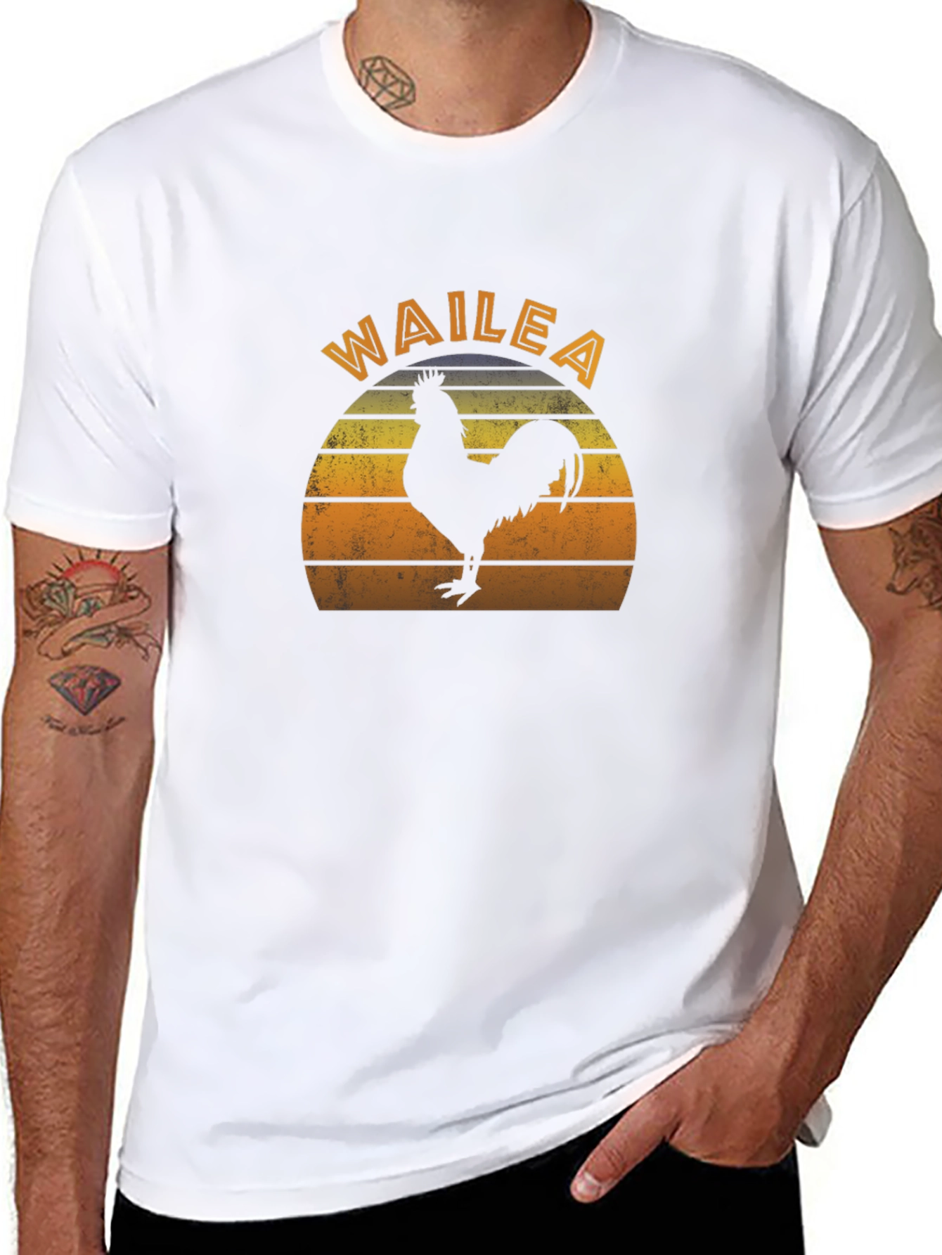 Wailea Rooster Graphic T-Shirt - Retro Sunset Design