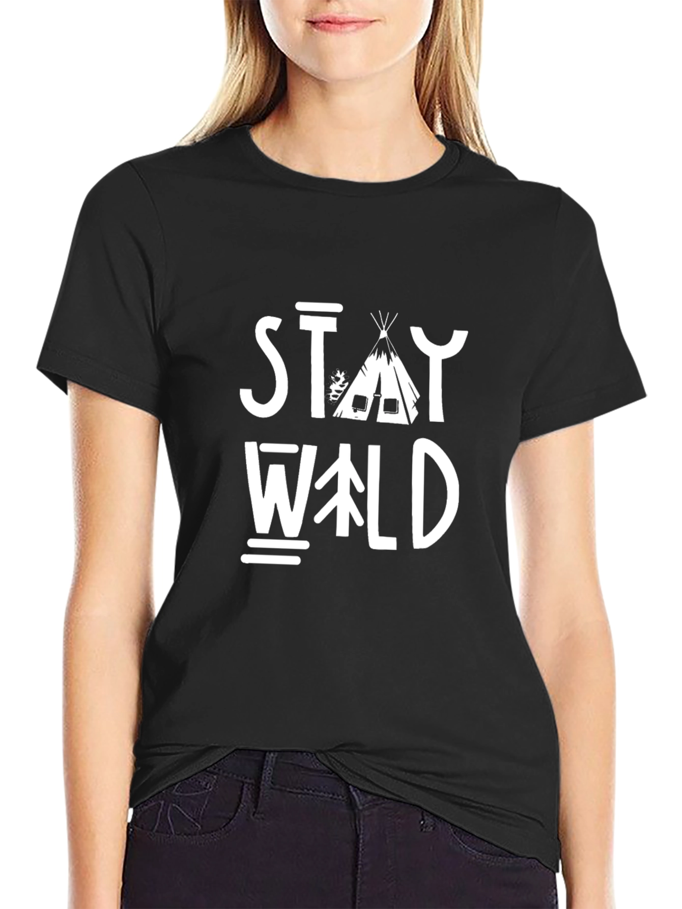 Stay Wild Graphic Tee - Black Cotton T-Shirt