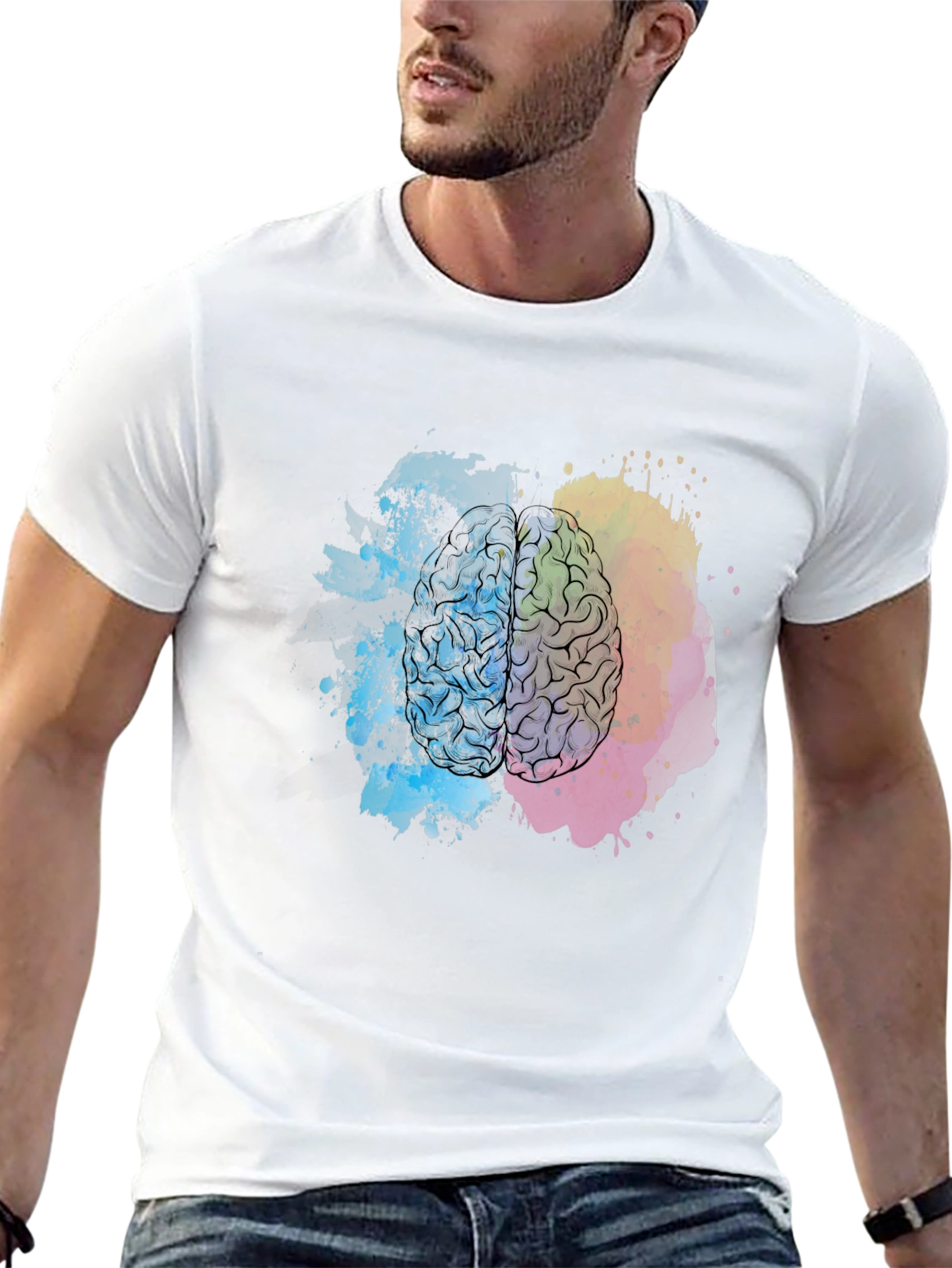 Brain Art Print Black T-Shirt
