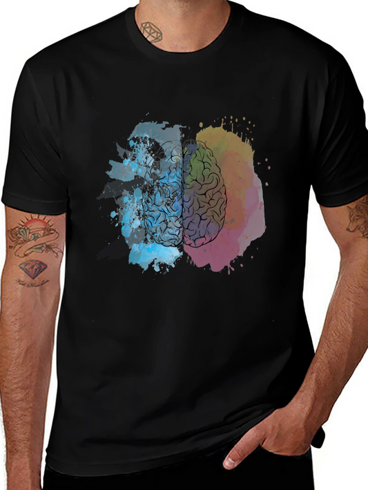 Brain Art Print Black T-Shirt