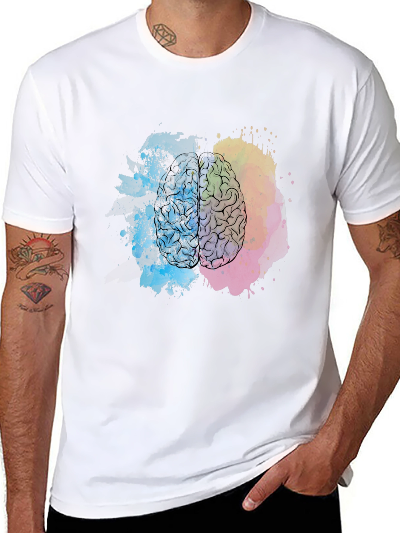 Brain Art Print Black T-Shirt