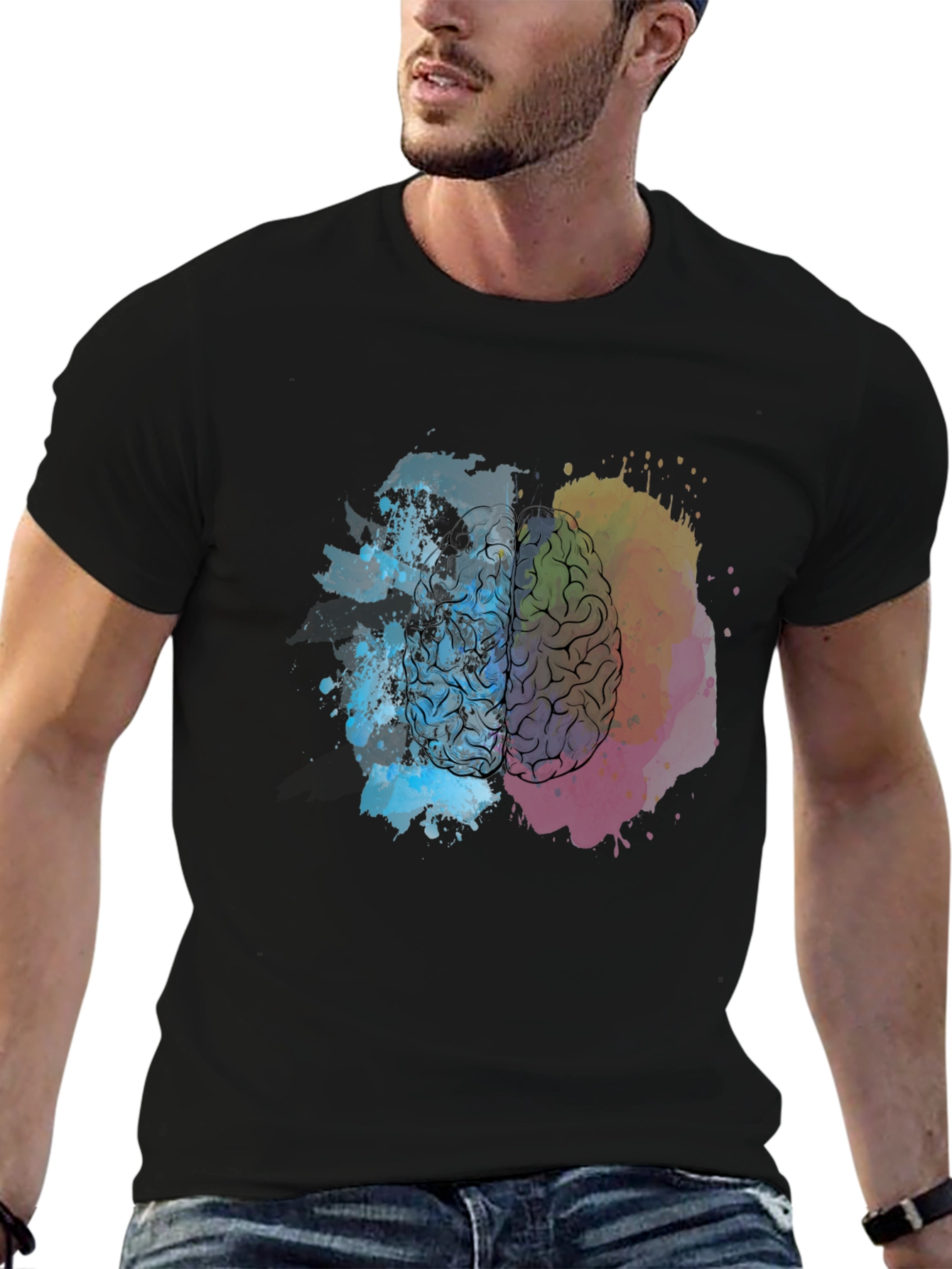 Brain Art Print Black T-Shirt