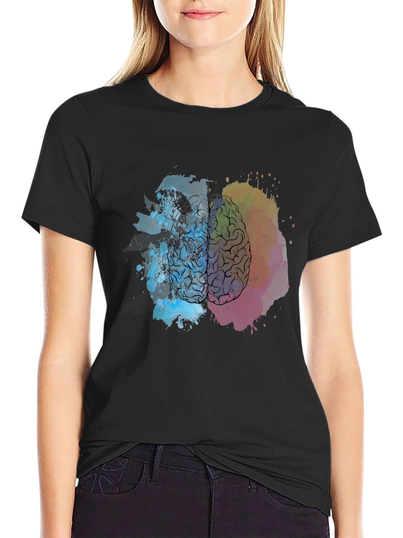 Brain Art Print Black T-Shirt