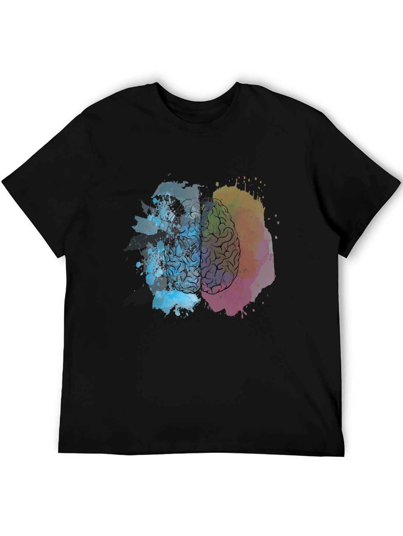Brain Art Print Black T-Shirt
