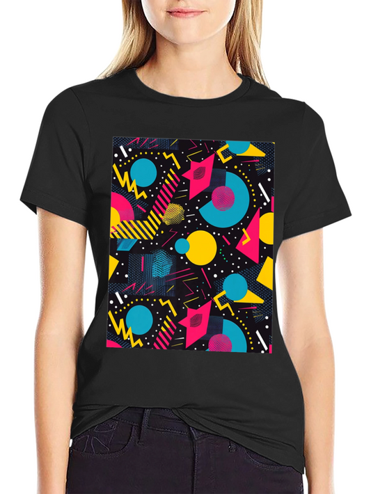 Retro Geometric Pattern T-Shirt - Black