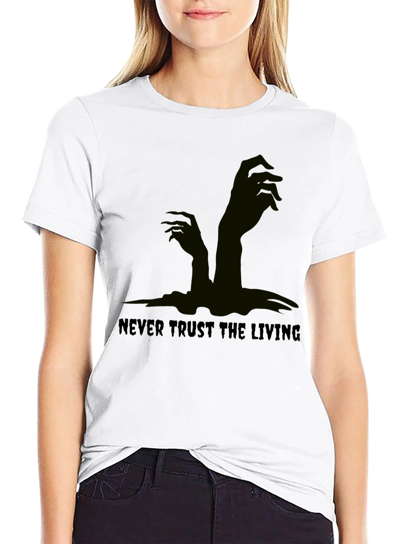 Never Trust the Living Black Graphic Tee