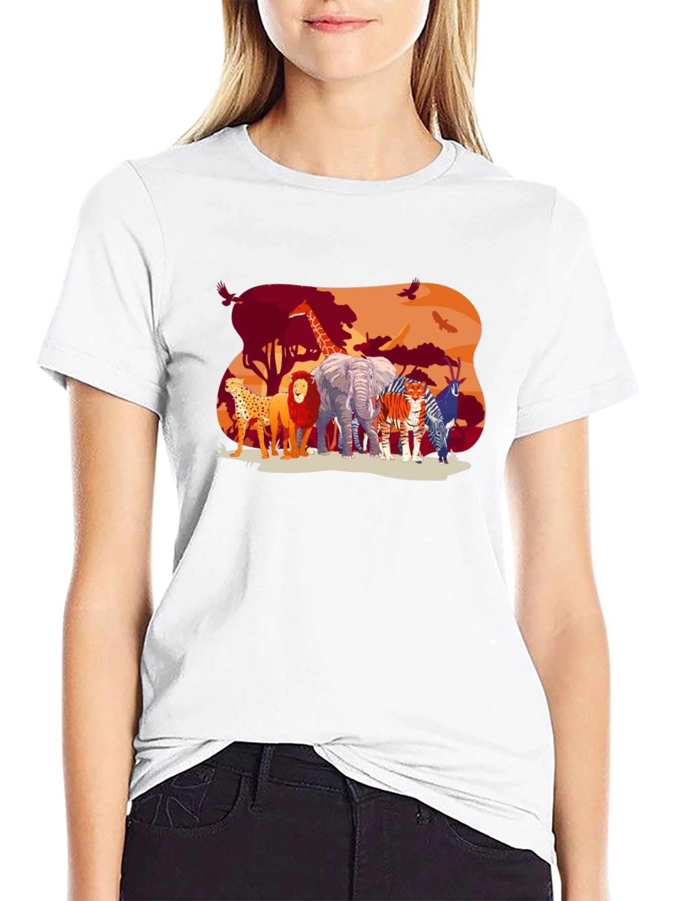 Wildlife Safari Graphic Tee - Black Cotton T-Shirt