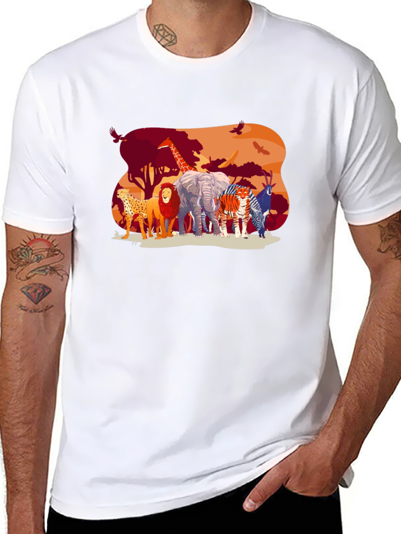 Wildlife Safari Graphic Tee - Black Cotton T-Shirt