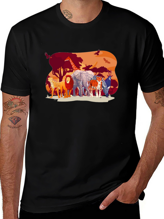 Wildlife Safari Graphic Tee - Black Cotton T-Shirt