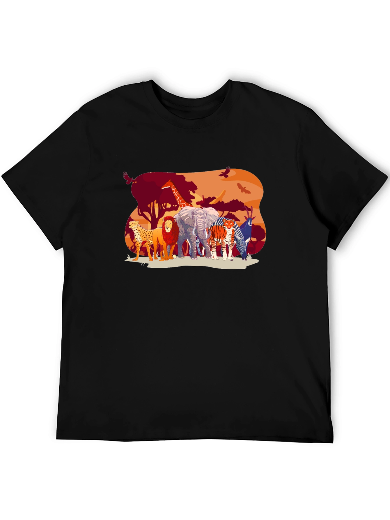 Wildlife Safari Graphic Tee - Black Cotton T-Shirt