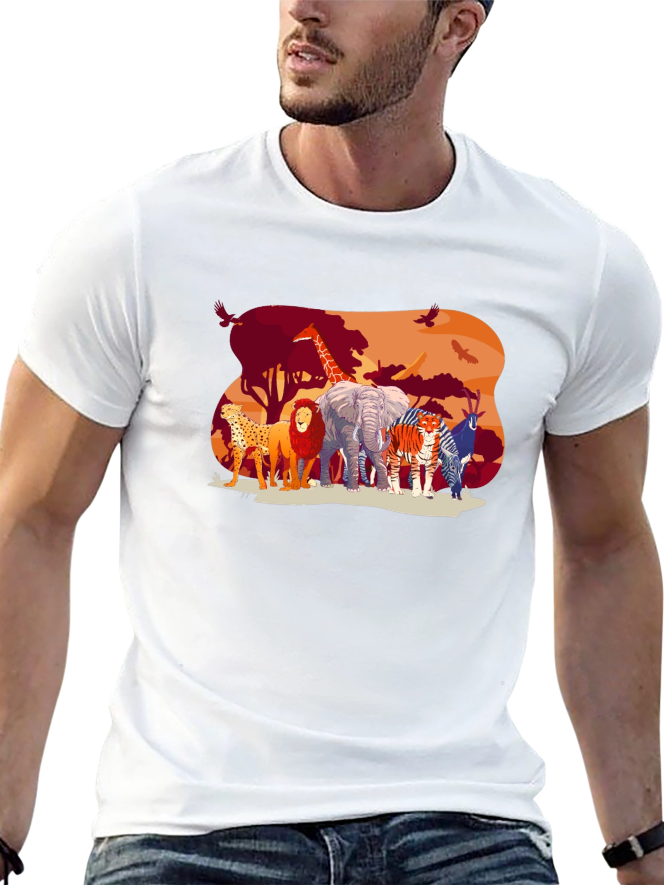 Wildlife Safari Graphic Tee - Black Cotton T-Shirt
