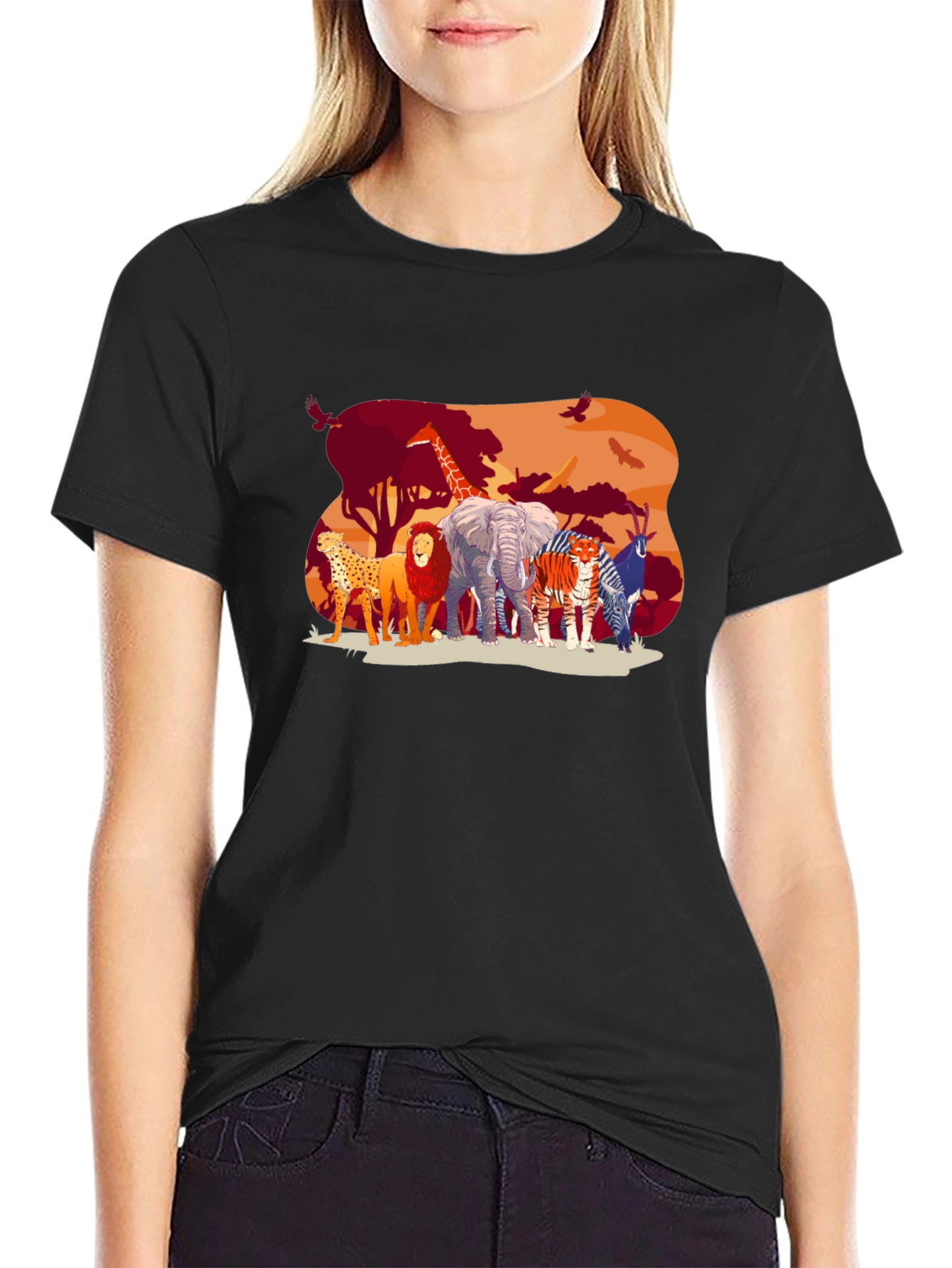 Wildlife Safari Graphic Tee - Black Cotton T-Shirt