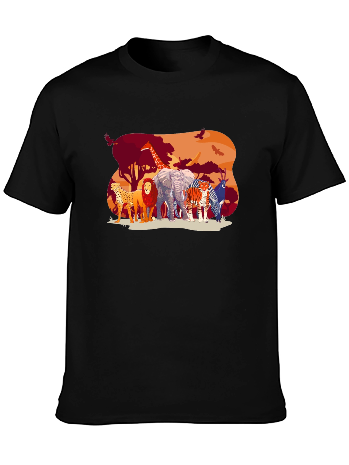 Wildlife Safari Graphic Tee - Black Cotton T-Shirt