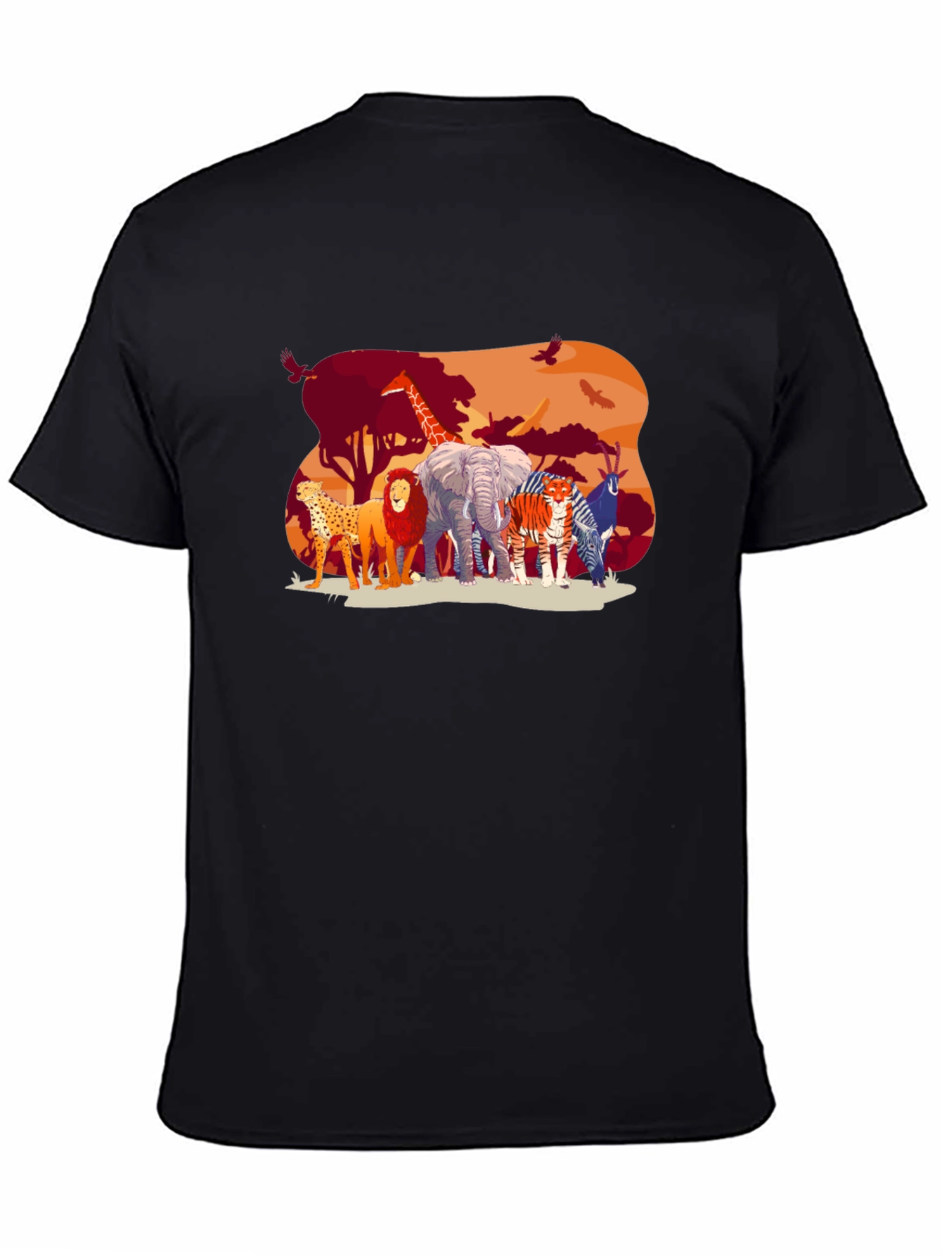 Wildlife Safari Graphic Tee - Black Cotton T-Shirt